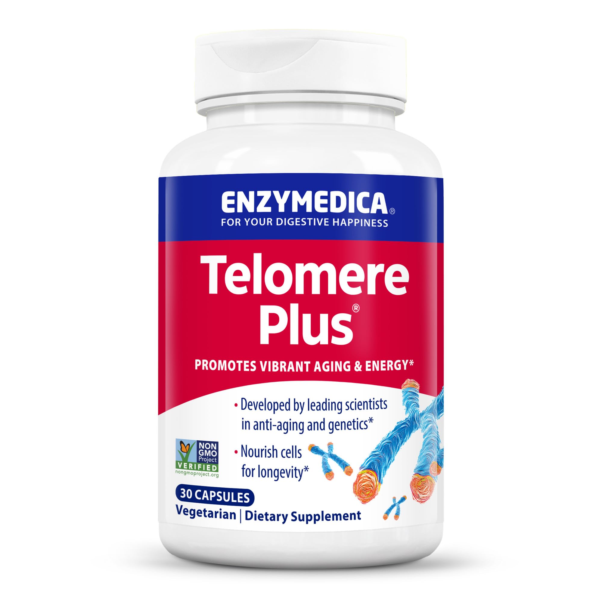 Enzymedica Telomere Plus Supplement - 30 Capsules for Cellular Health & Longevity | Supports Aging & Wellness | Daily Use for Adults