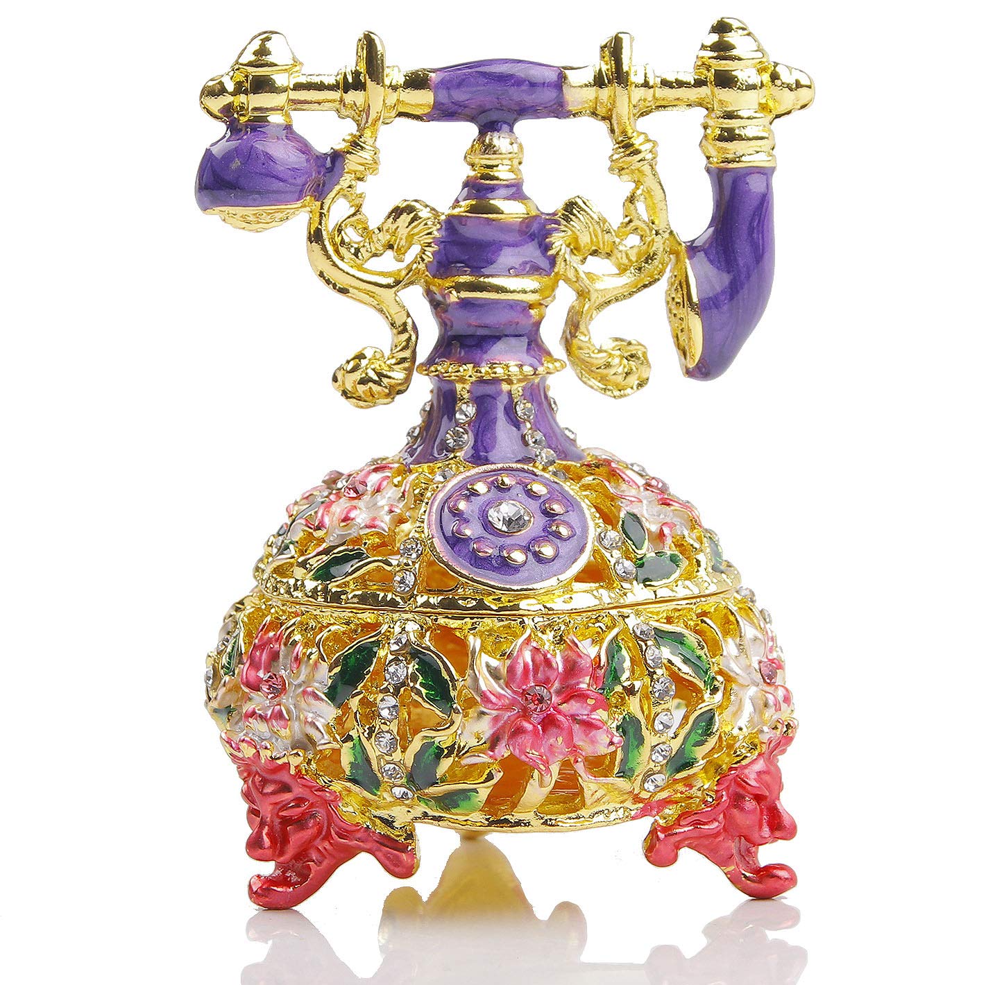 Vintage Hinged Jewelry Box - SEVENBEES Telephone Figurine Trinket Box for Rings, Necklaces & Small Keepsakes | Perfect Gift for Women, Jewelry Storage & Home Decor