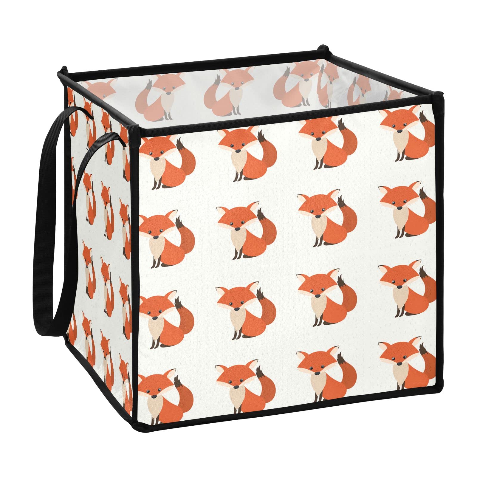 Red Foxes Seamless Square Collapsible Storage Bins - 13x13x13 Inch Foldable Fabric Cube Organizer with Handles for Toys, Nursery, Shelves & Closet - Perfect for Home Organization & Kids Room Storage