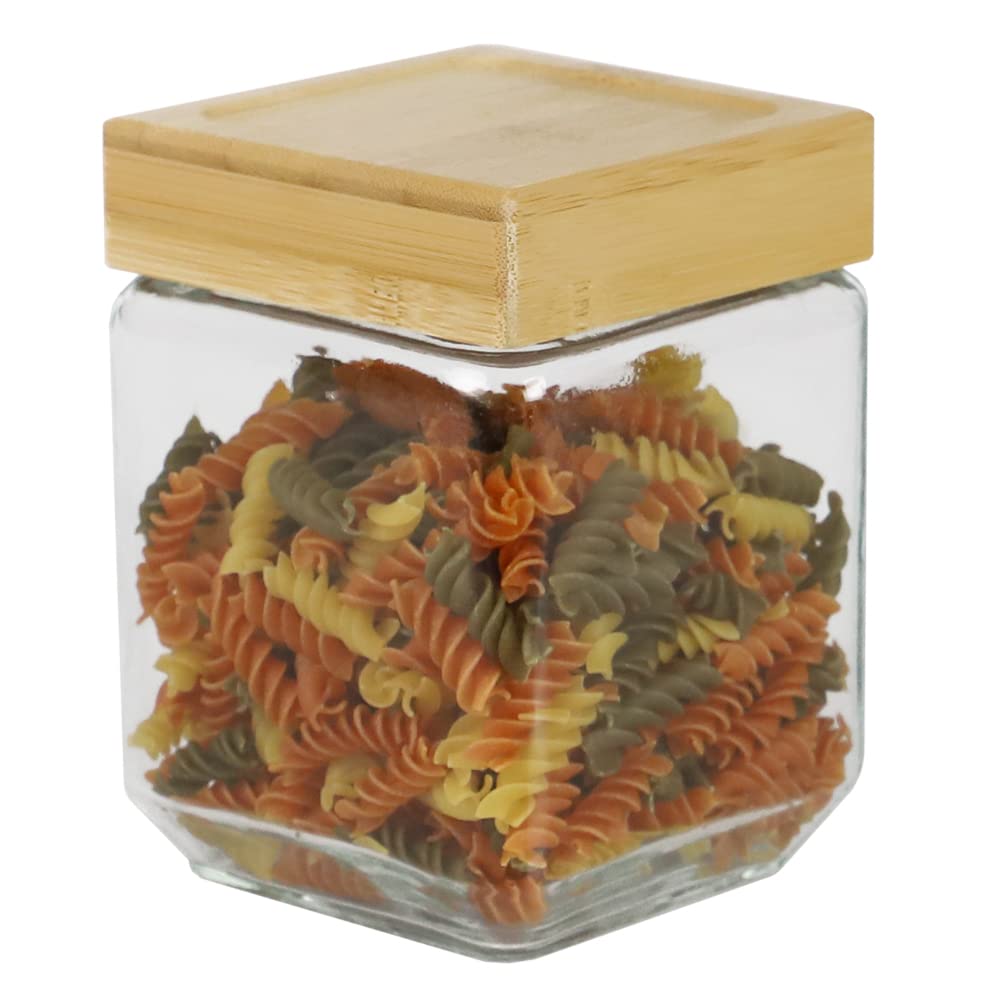 Premium Square Glass Canister with Bamboo Lid - 42oz Airtight Food Storage Container for Kitchen Pantry | Thick Durable Glass Jar for Coffee, Tea, Sugar, Flour, Snacks & Craft Supplies | Ideal for Home Organization & Gift Giving