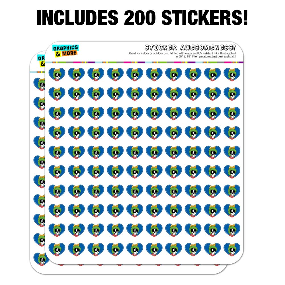 Looney Tunes Marvin The Martian Heart Shaped Planner Stickers - Cute Cartoon Scrapbook Decals for Bullet Journals, DIY Crafts & School Supplies | Perfect for Scrapbooking, Planner Decor & Gift Wrapping