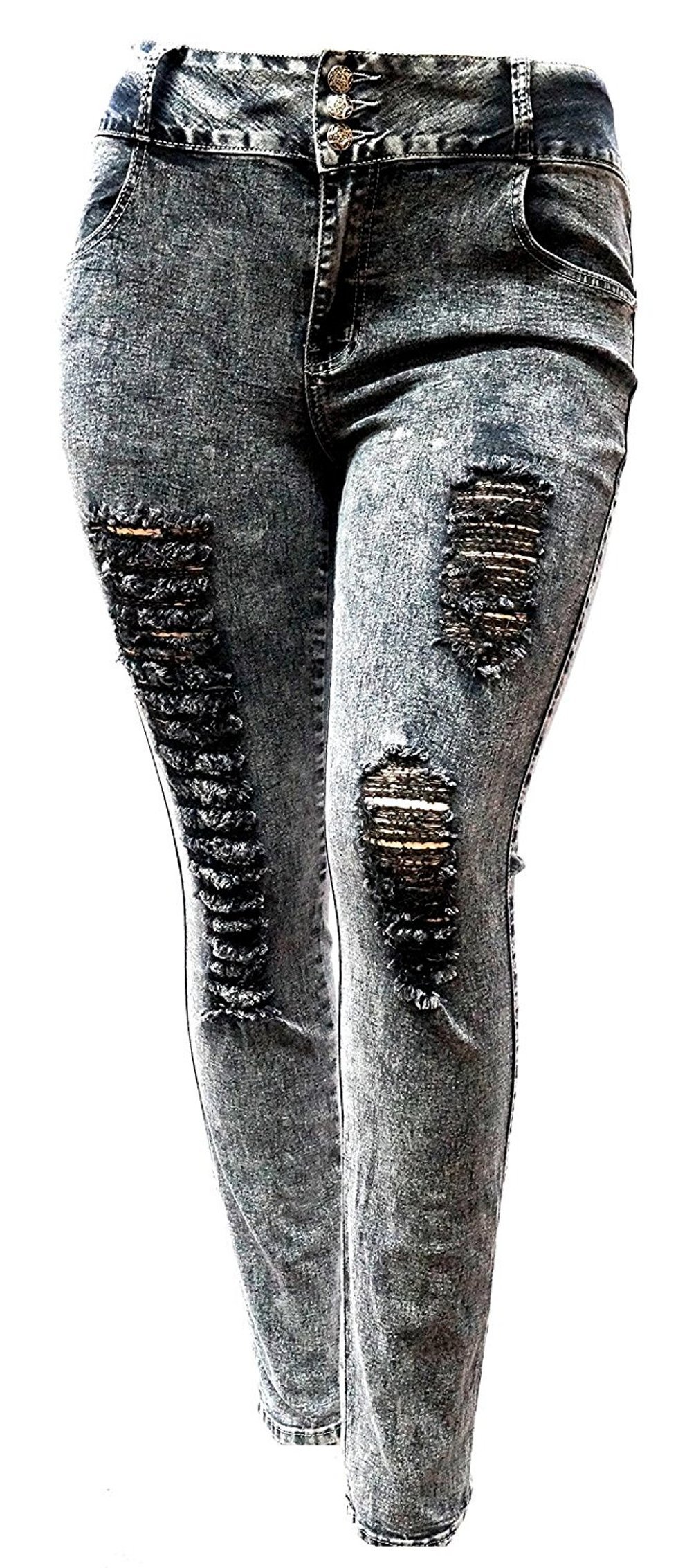Jack David 1826 Women's Plus Size Stretchy Ripped Denim Jeans - Skinny Leg Pants for Casual Wear, Date Night & Everyday Comfort