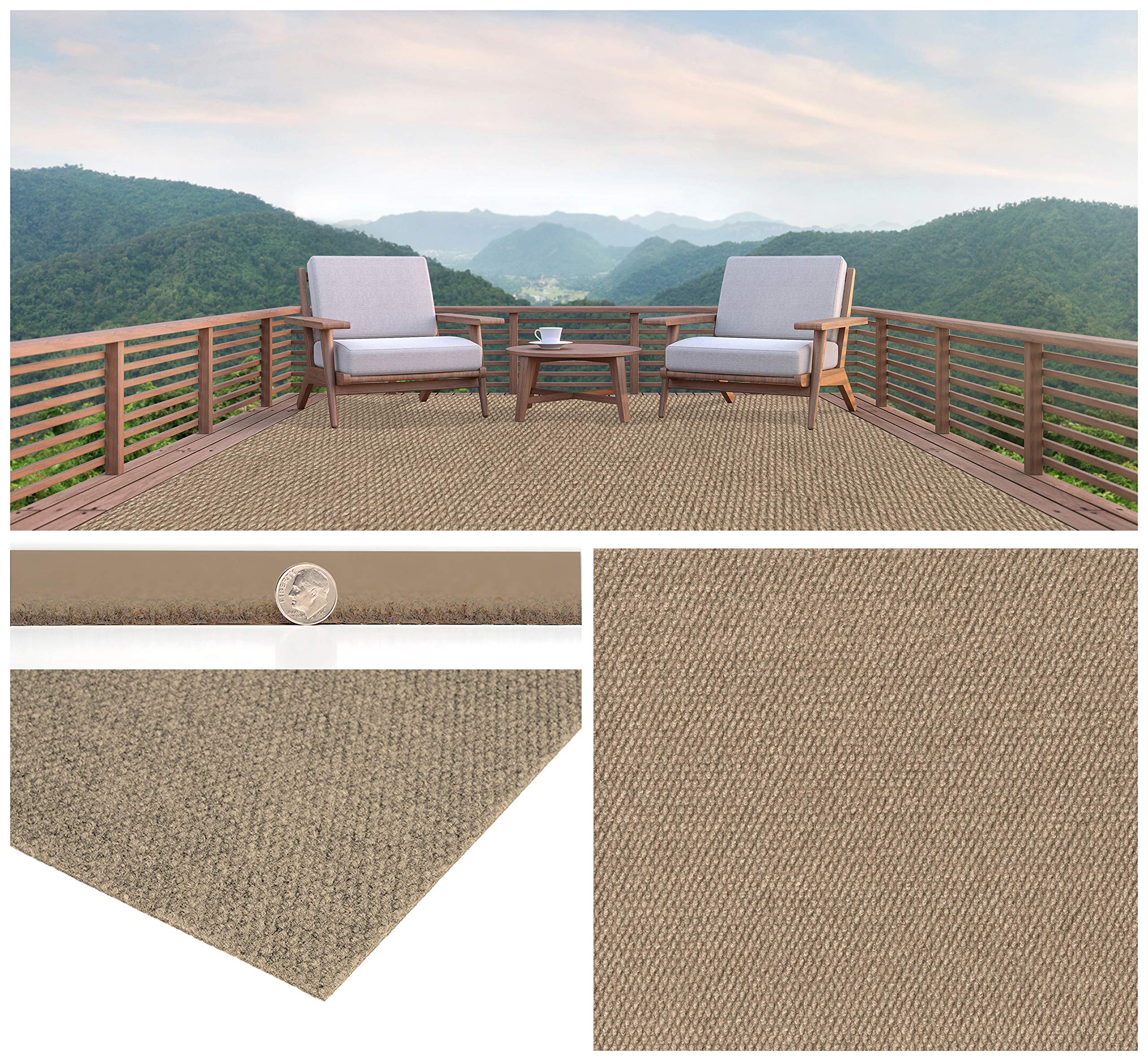 KOECKRITZ Soft Indoor/Outdoor Hobnail Style Area Rug - Lightweight & Flexible 5' x 12' Taupe - Easy to Clean & Portable for Living Room, Patio, Dorm, RV - Non-Slip Backing for Safety