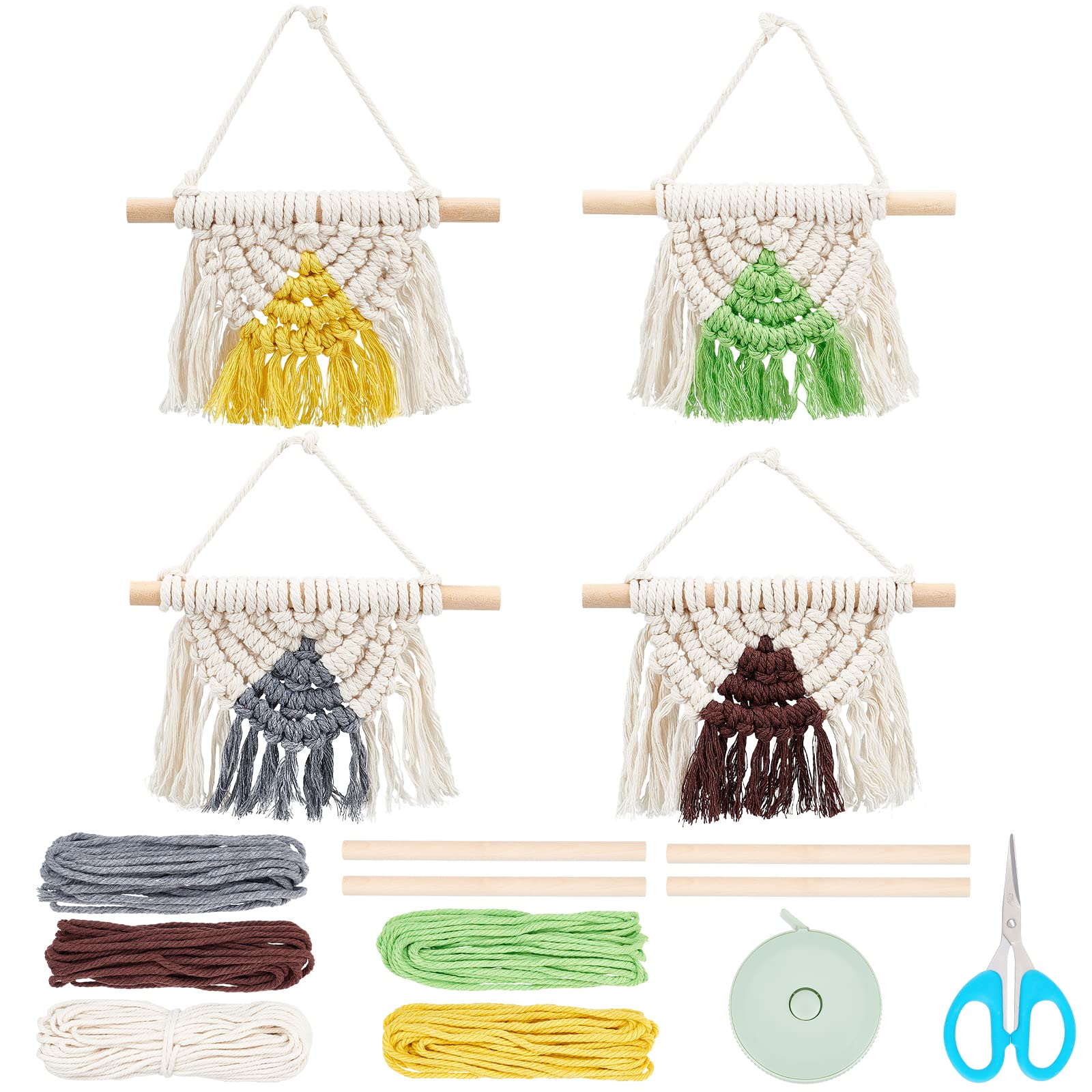 FREEBLOSS 4-Piece Macrame Kit for Beginners - DIY Semi-Circle Wall Hanging Decor with Cotton Cord, Boho Woven Tapestry for Home & Office Decoration | Perfect for Bedroom, Living Room, Nursery & Boho Style Interior Design
