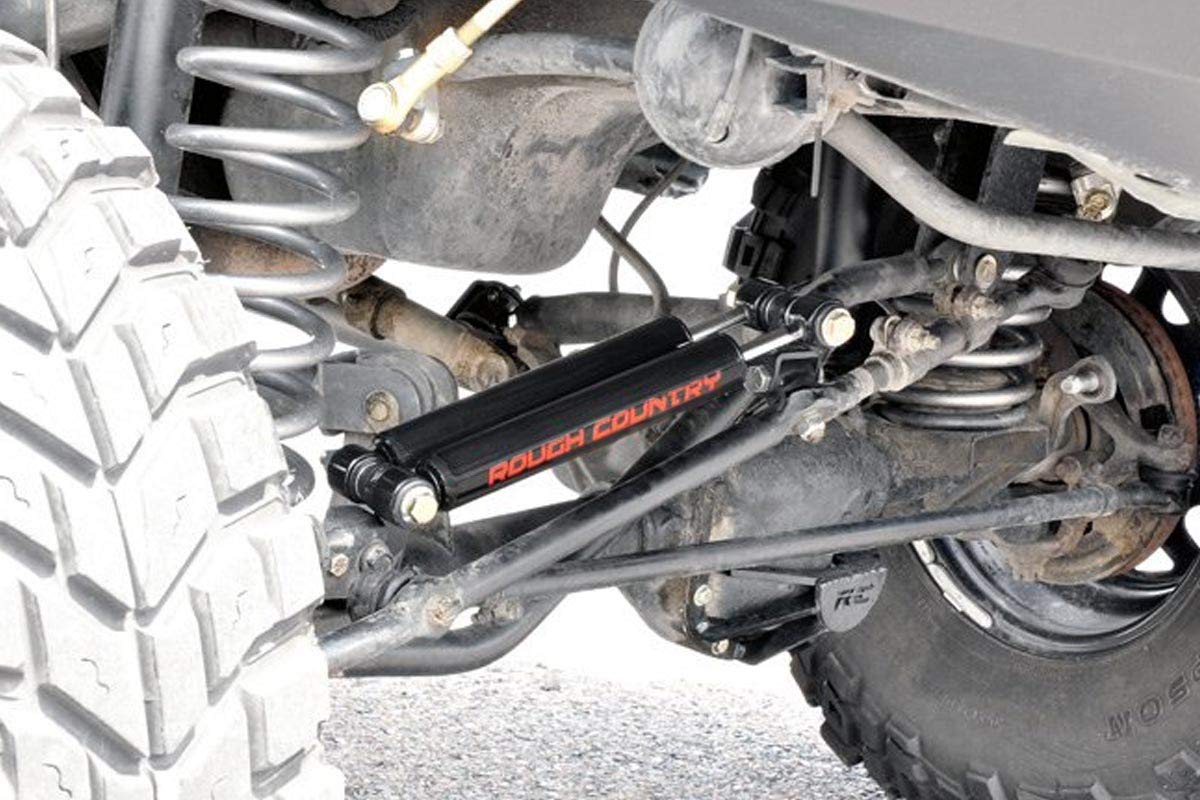 Rough Country Dual Steering Stabilizer Kit for 1997-2006 Jeep Wrangler TJ Cherokee XJ Comanche MJ - 87308 | Improves Steering Control & Reduces Vibration for Off-Road Adventures