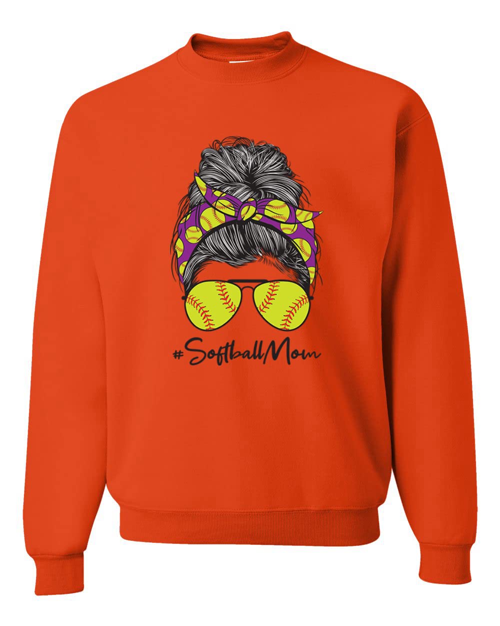 Wild Bobby Messy Bun Softball Mom Graphic Sweatshirt - Unisex Crewneck for Sports Lovers | Perfect for Mother's Day Gifts, Game Day Outfits & Casual Mom Life Style