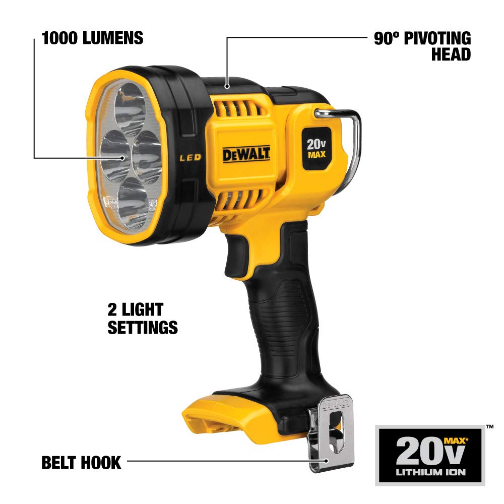 DEWALT 20V MAX Cordless LED Work Light - DCL050 & DCL043 - Bright Portable Job Site Lighting for Construction, Automotive Repair, and Home Improvement Projects