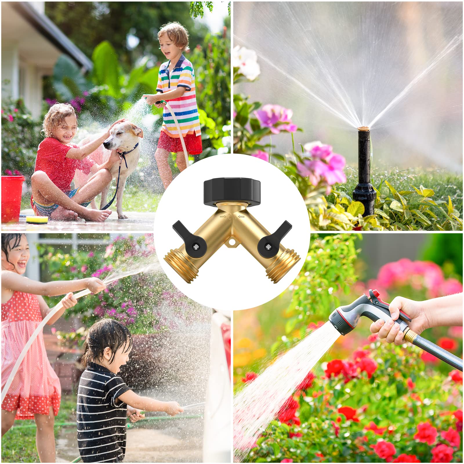 Twinkle Star 2-Way Heavy Duty Brass Garden Hose Splitter - Y Connector Adapter with 2 Extra Rubber Washers - Durable Hose Bib Spigot Connector for Lawn, Garden & Outdoor Watering Accessories