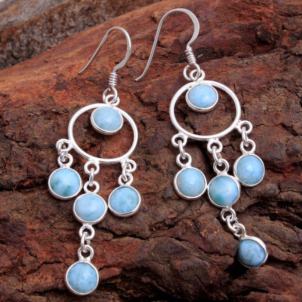 Dominican Republic Larimar Gemstone Drop & Dangle Earrings - 925 Sterling Silver Jewelry for Women | Unique Handmade Silver Earrings | Perfect for Weddings, Parties & Special Occasions