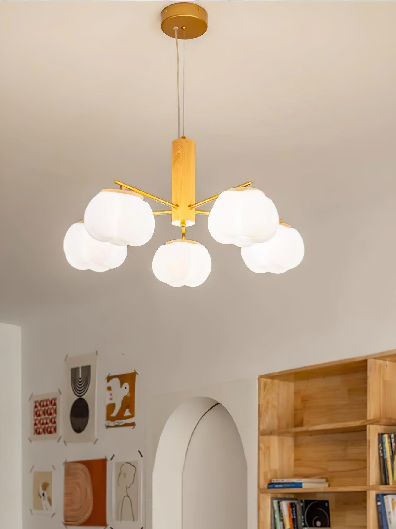 Handmade Cotton Ball Chandelier - Elegant Boho Home Decor for Bedroom, Nursery & Wedding | Soft Lighting Fixture with Natural Cotton Accents