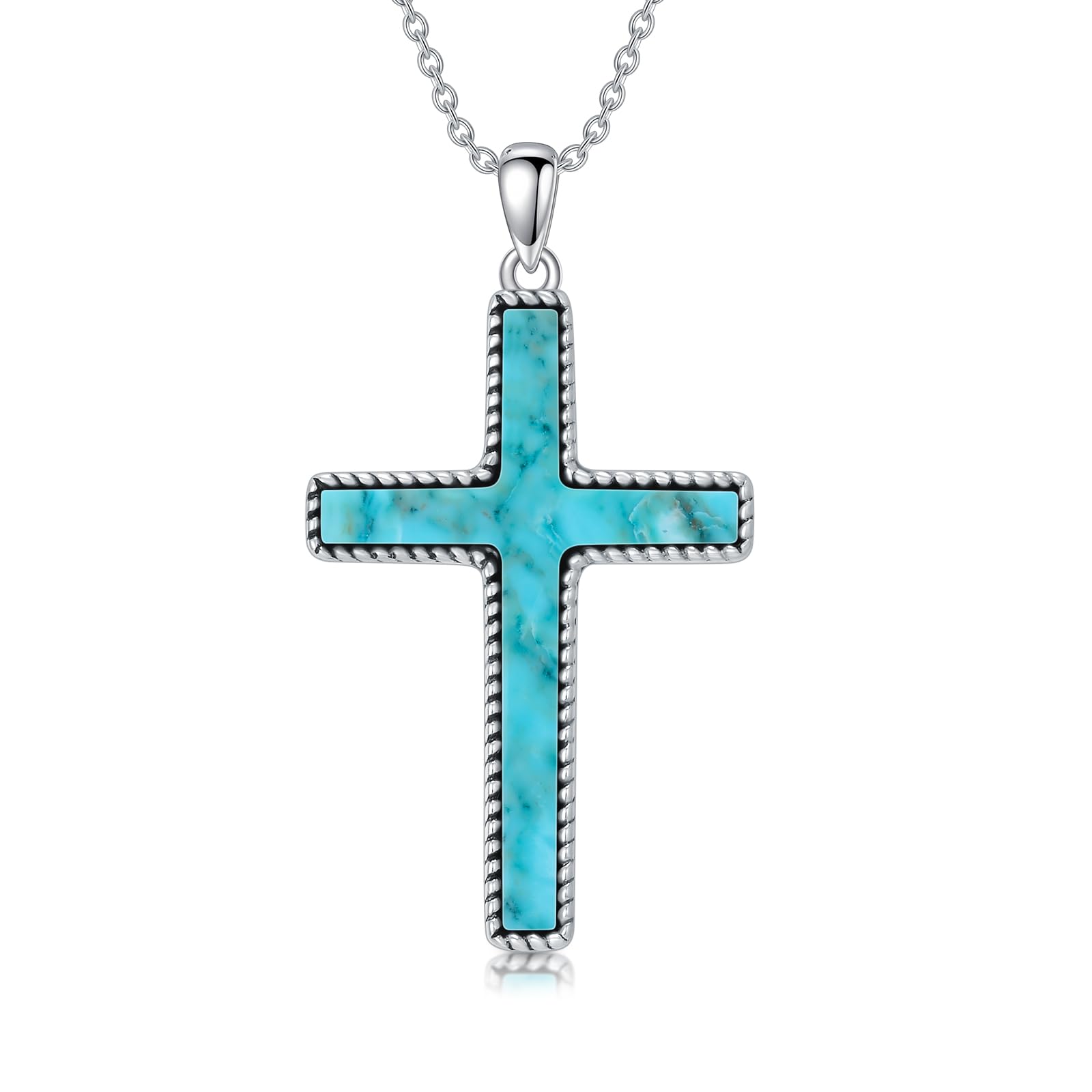 925 Sterling Silver Turquoise Cross Necklace for Women - Lapis Lazuli Religious Pendant Boho Western Jewelry, Perfect Gift for Christmas, Birthday, Baptism & Special Occasions