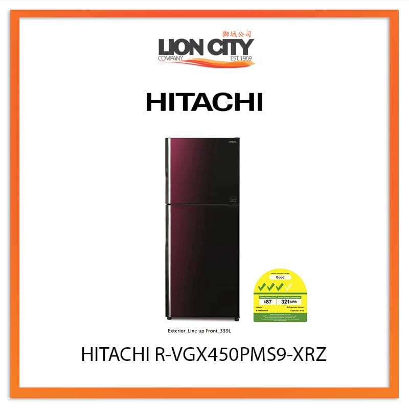 Hitachi 366L 2-Door Stylish Refrigerator VGX450PMS9 XRZ - Energy Efficient French Door Fridge for Modern Kitchen & Home Appliances
