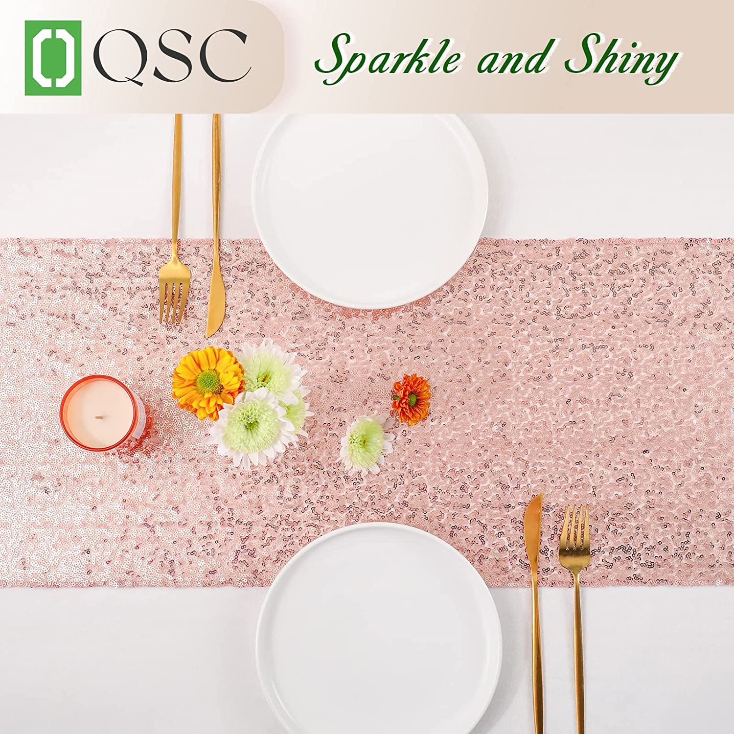 10 Pack Rose Gold Sequin Table Runners - Elegant Party Table Decorations for Weddings, Christmas & Special Events - Glittering Tablecloth for Banquet, Reception & Holiday Celebrations
