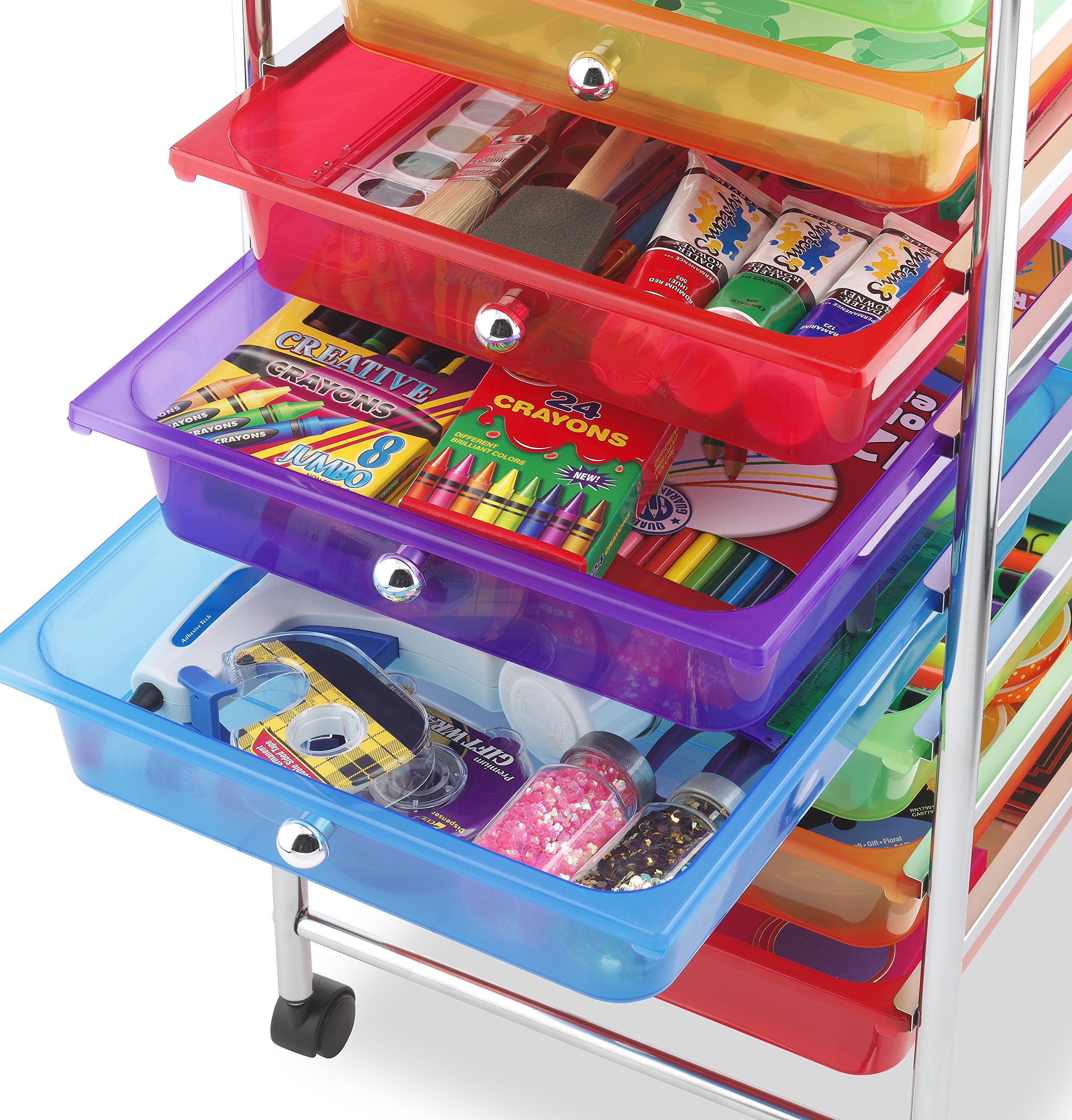 Whitmor 10-Drawer Rolling Craft Organizer Cart - Chrome Finish, 15.25