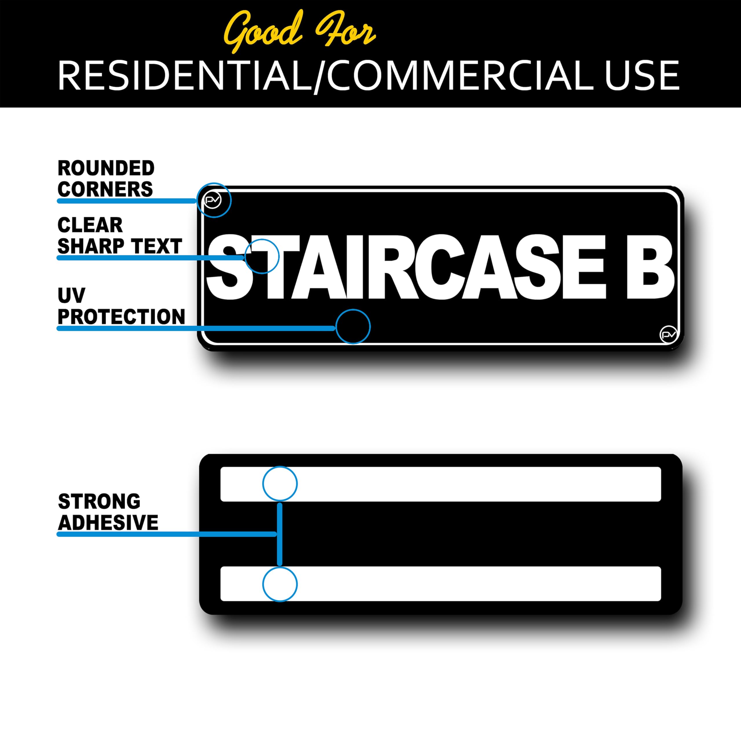 Acrylic Plastic Floor Sign for Door - Black & White with Rounded Corners, Durable & Long Lasting - 3