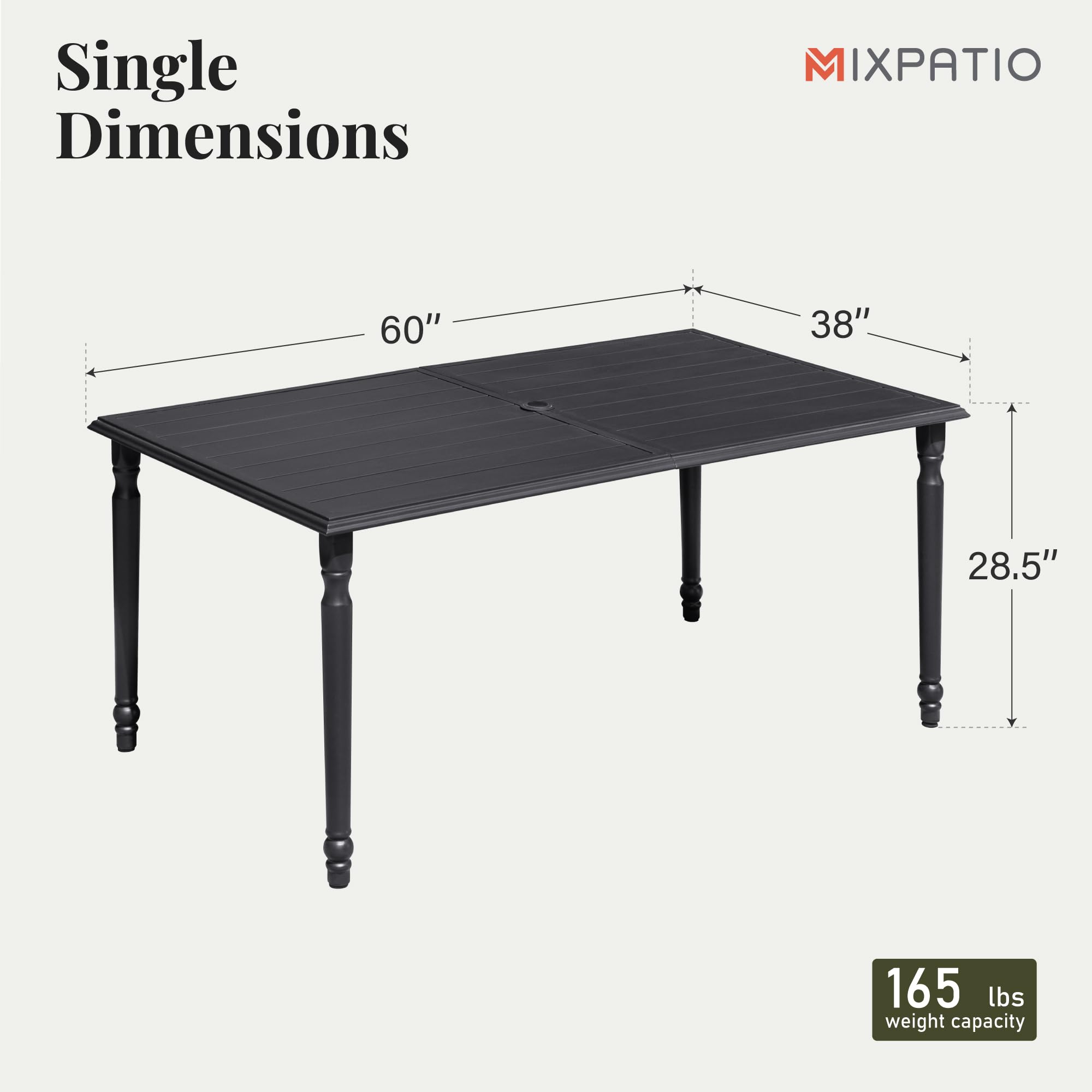 6-Person Outdoor Patio Dining Table with Umbrella Hole - Durable Metal Rectangle Table for Lawn, Garden, Backyard & Porch | Perfect for Summer BBQs, Poolside Gatherings & Al Fresco Dining