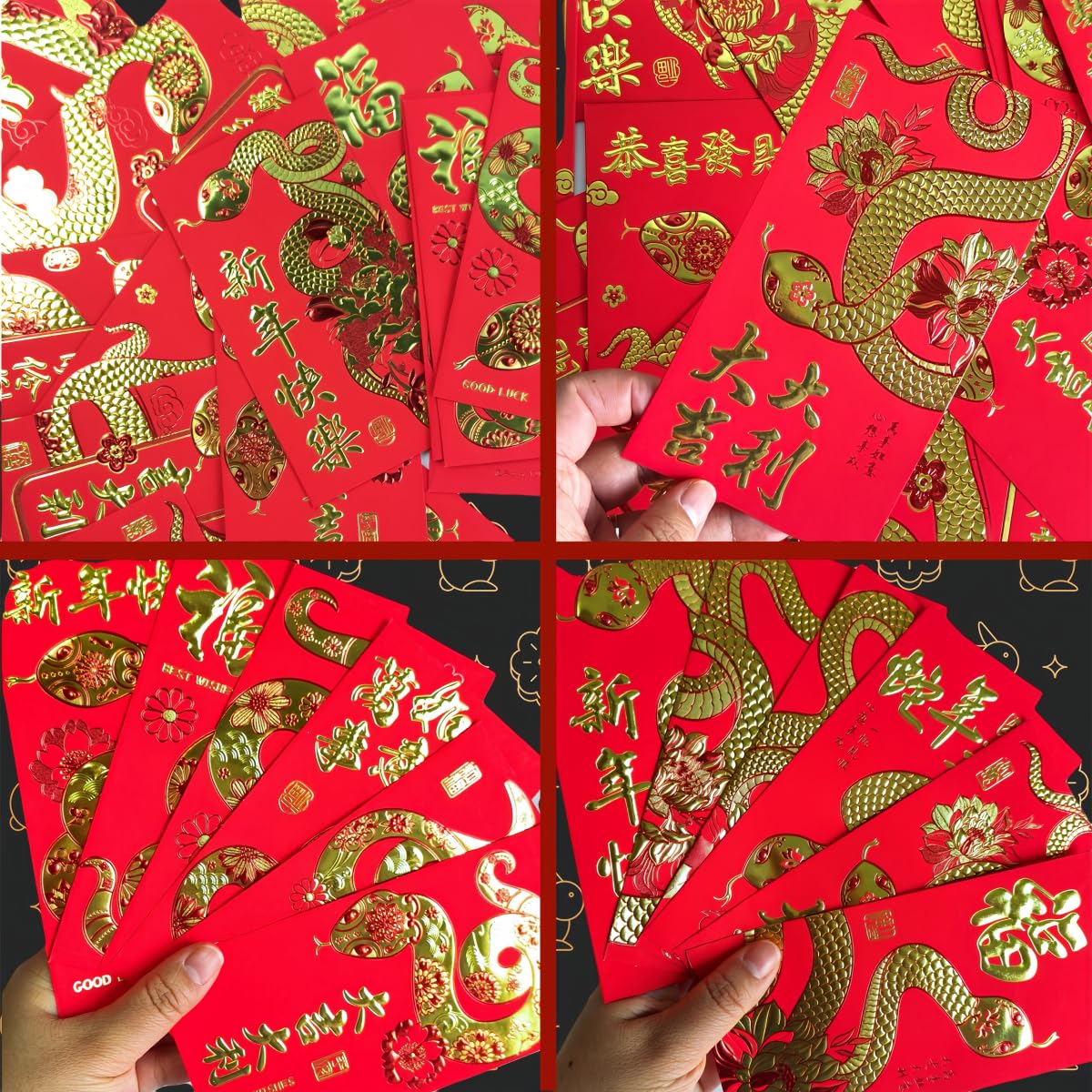 2025 Chinese New Year Red Envelopes - 48pcs Snake Year Lucky Money Pockets with Embossed Foil Design | Hong Bao for Lunar New Year, Weddings & Celebrations | Perfect for Gifting, Decorations & Spring Festival Traditions