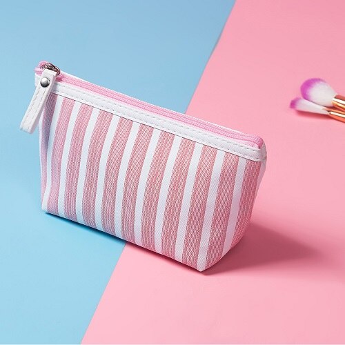 Miyahouse Striped Canvas Cosmetic Bag for Women - Waterproof Travel Makeup Pouch & Toiletry Organizer - Perfect for Gym, Vacation, and Daily Essentials Storage