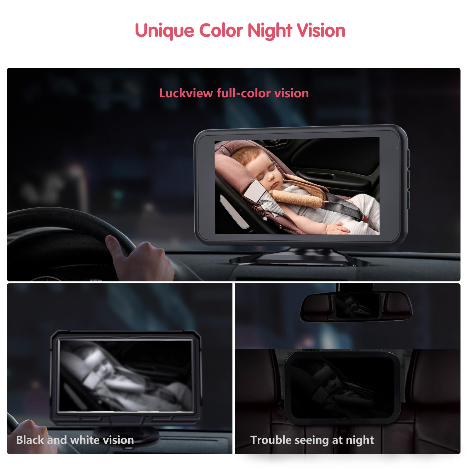 BM3 Car Baby Camera with Universal Air Vent Clip - Super Stable HD Rear Seat Monitor for Safe Driving | Ideal for Parents, Road Trips & Family Travel