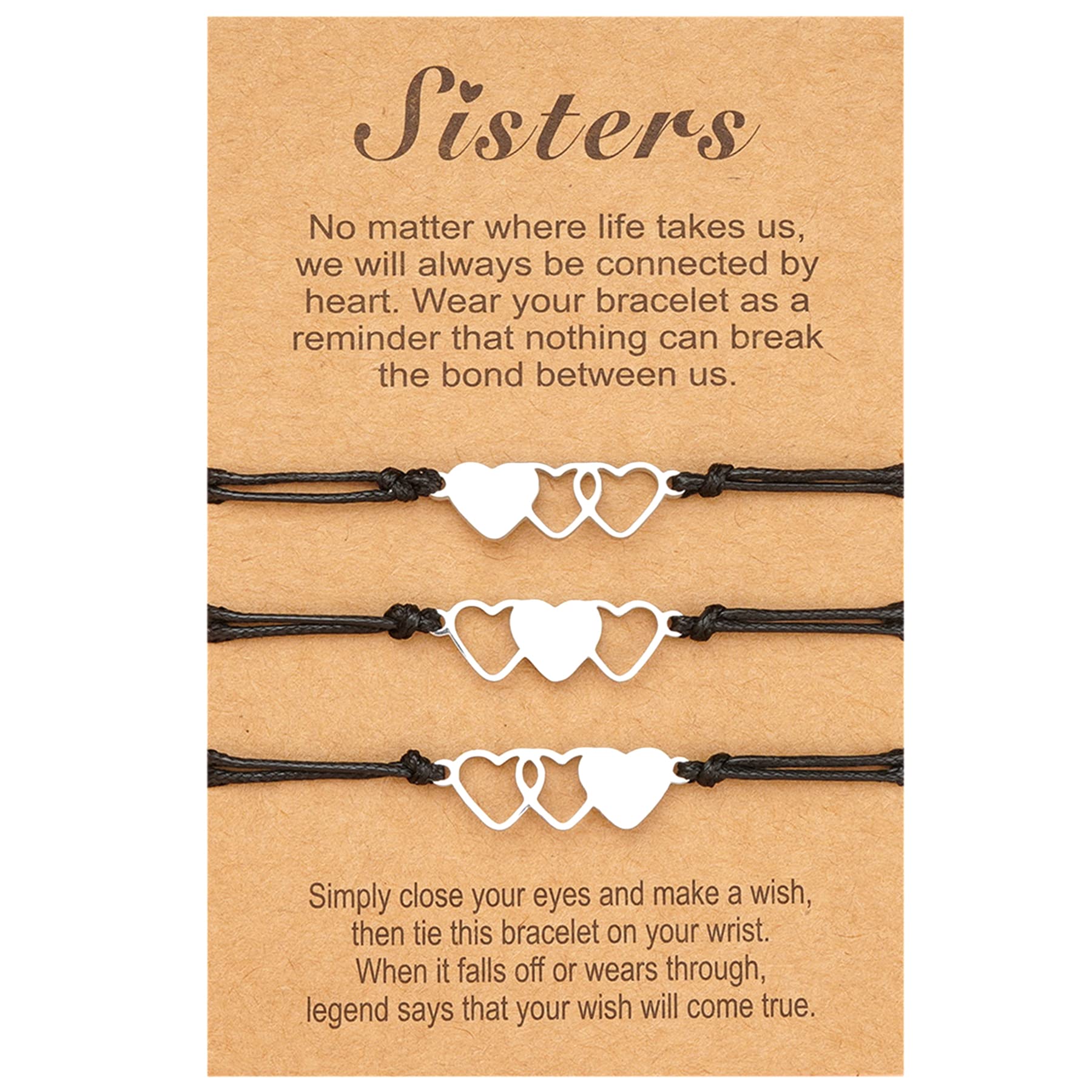3PCS/4PCS Sisters Best Friend Bracelet Set - Heart Matching Friendship Bracelets for Women, Family, and Loved Ones - Perfect for Birthdays, Anniversaries, and Special Occasions