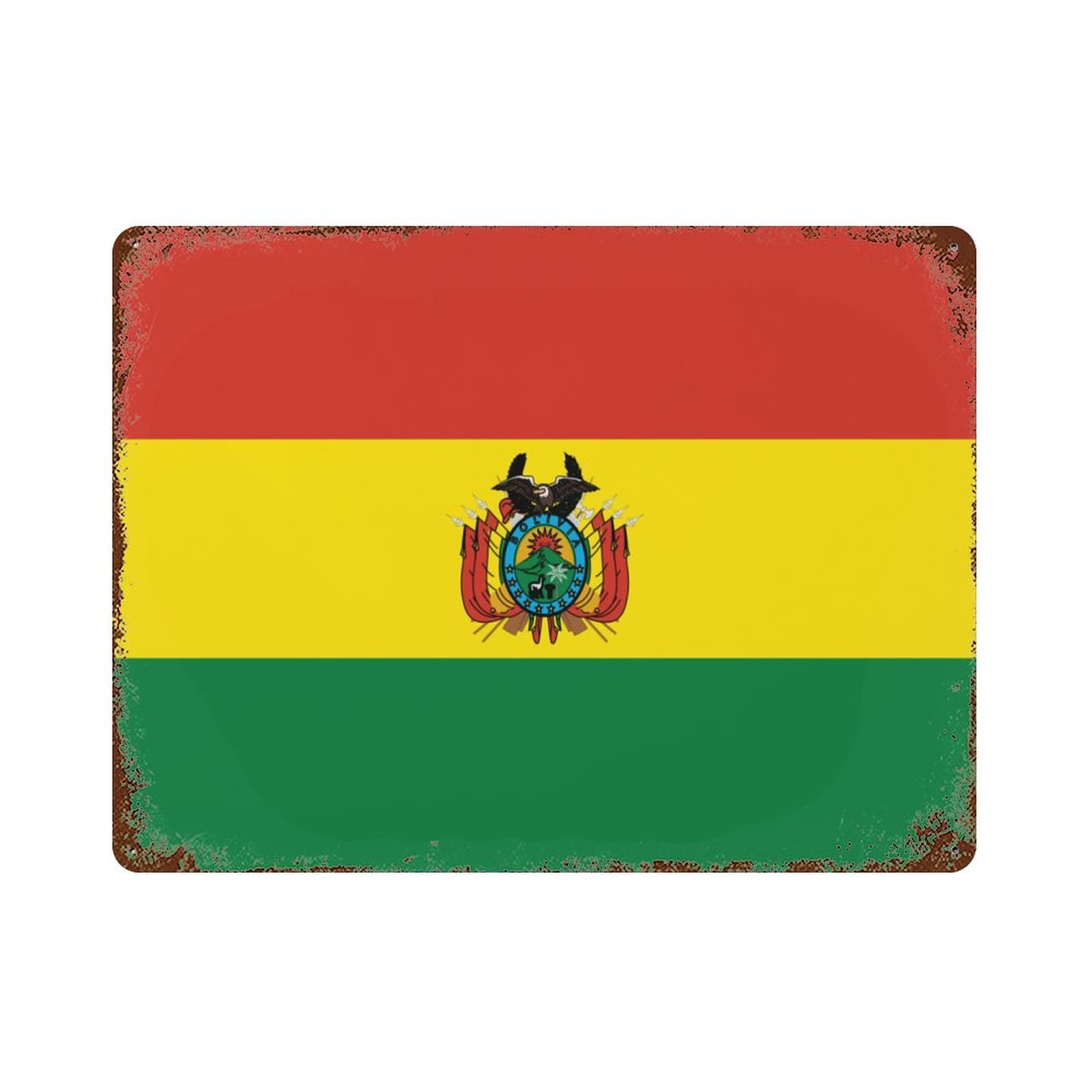 Bolivia Flag Metal Wall Sign 16x12 Inch - Vintage Tin Art Decor for Bedroom, Bar & Restaurant - Patriotic Home Decor & Man Cave Wall Art