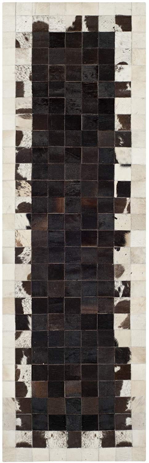 Handmade Cowhide Patchwork Runner Rug - Genuine Leather Animal Skin Decor - 1.3 x 5 ft (R78D) - Perfect for Living Room, Bedroom, or Office Floor Decor