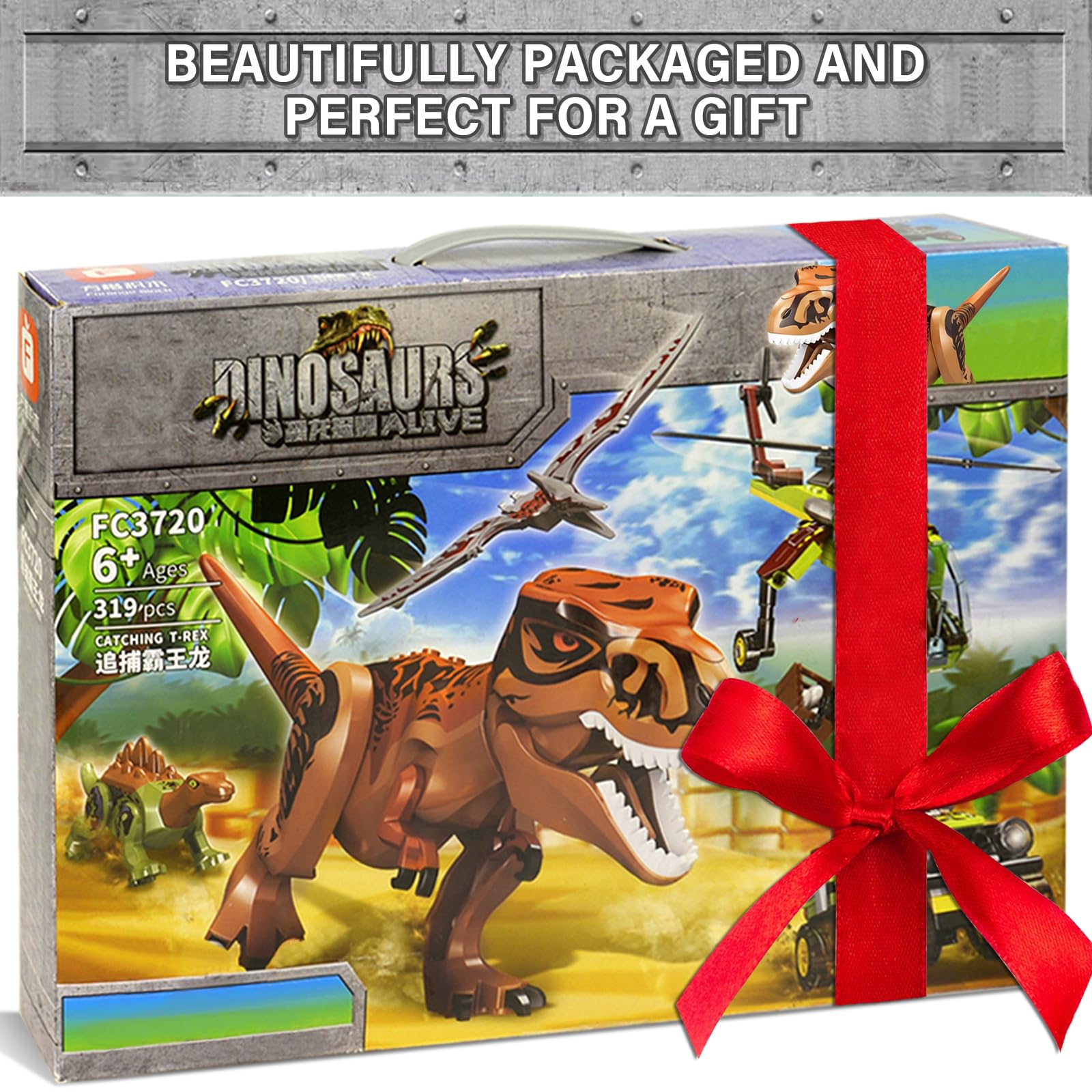 319 Pcs Jurassic Dinosaur Toys Set - Compatible with Lego Building Blocks, Dinosaur Park Playset for Kids Ages 8-14, T-Rex Chasing Adventure Toy for Boys & Girls - Perfect for Birthday Gifts, STEM Learning & Creative Play