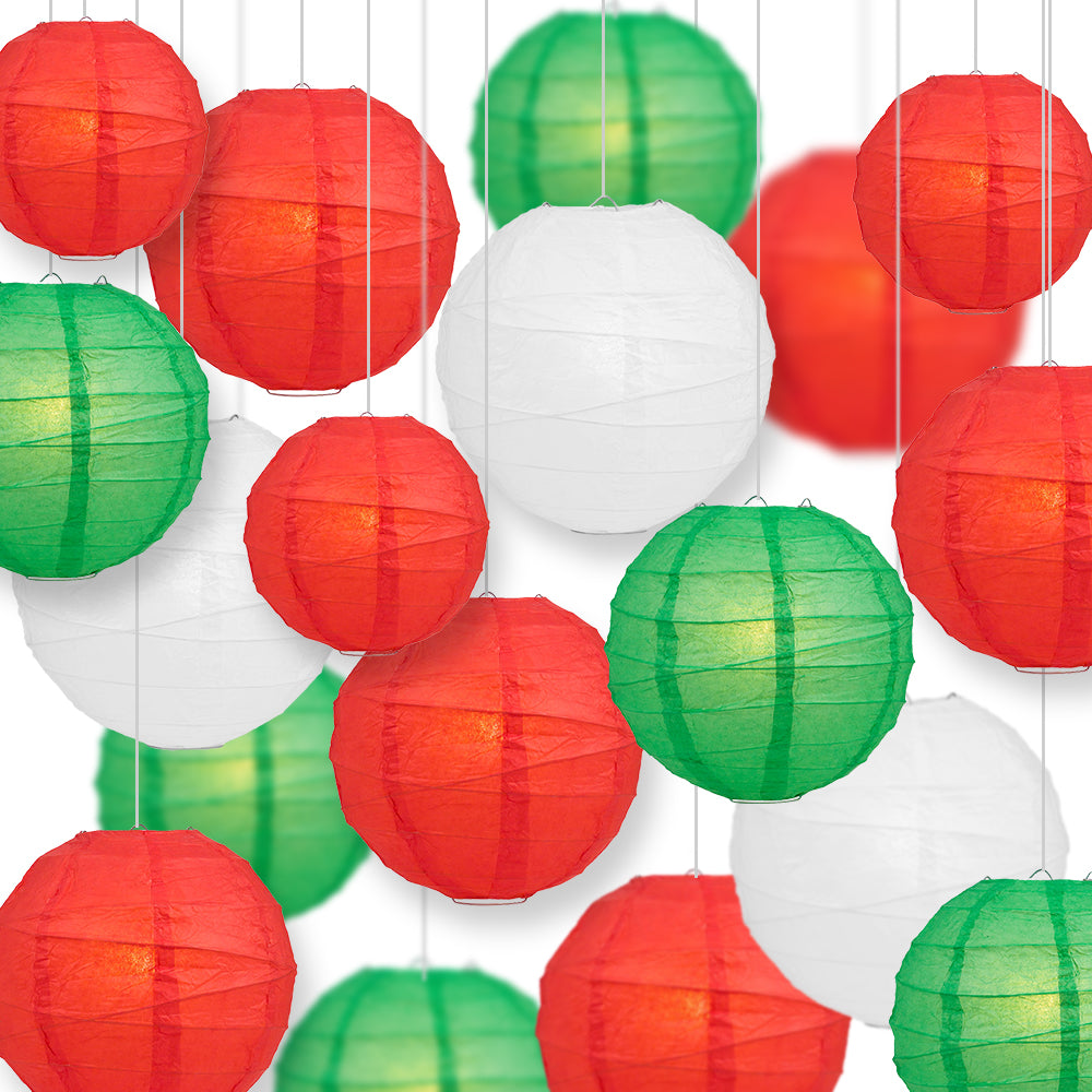 18-Piece Christmas Party Paper Lanterns Set - Red & Green Holiday Decorations for Home, Office, and Outdoor Celebrations
