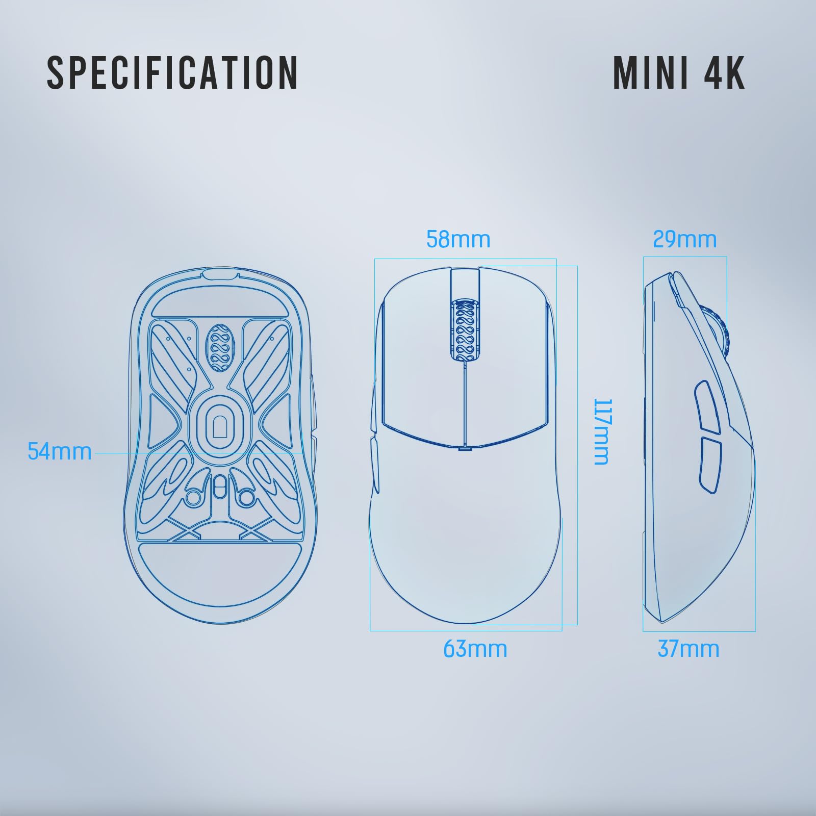 Lamzu Atlantis Mini 4K Wireless Gaming Mouse - Ultra Lightweight 51g, 26000 DPI, Symmetrical Design, Mechanical Switches, Silver TTC Encoder, PAW3395 Sensor, Nordic 52840-4k Dongle - Perfect for FPS, MOBA & Esports Gaming