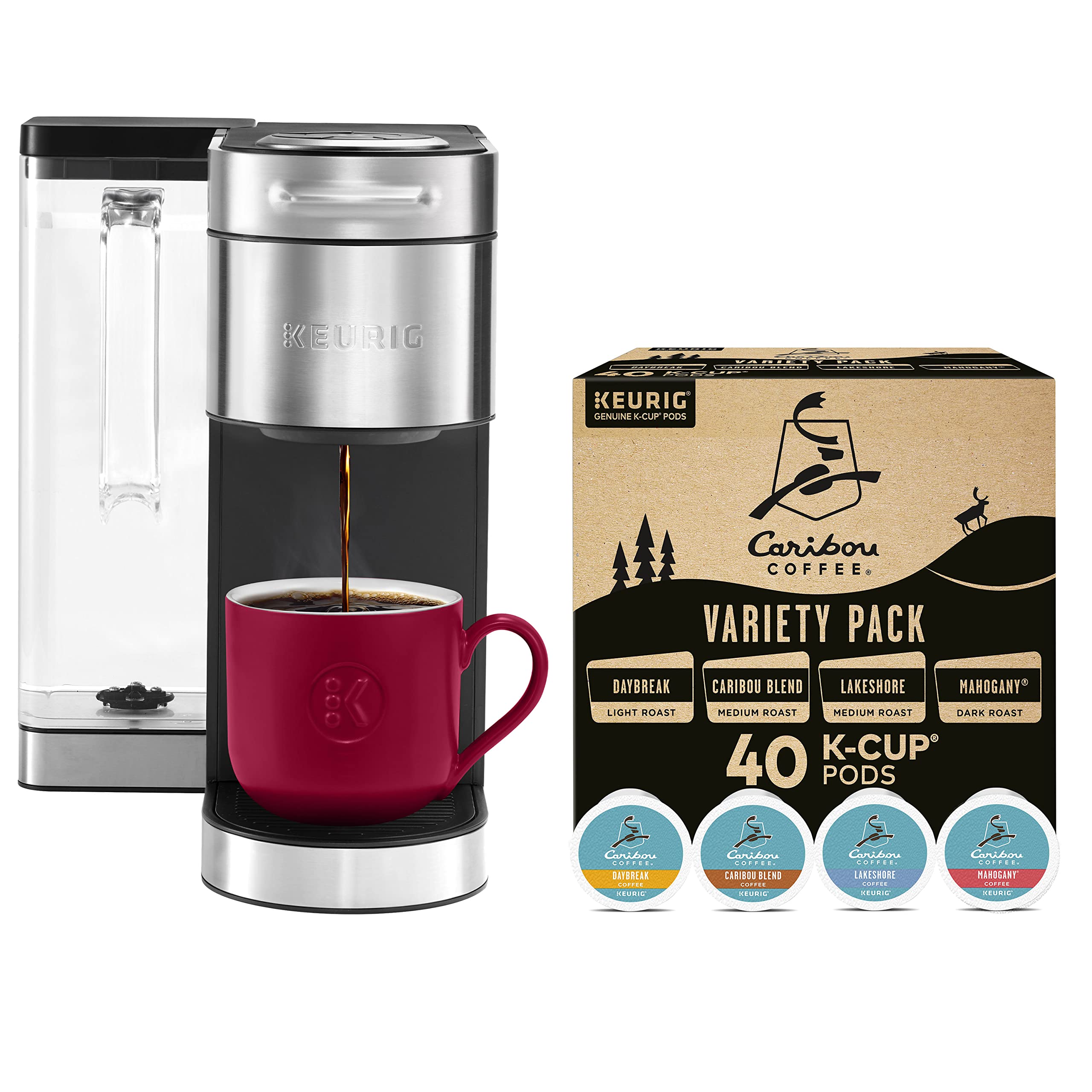 Keurig K-Supreme Plus Single Serve Coffee Maker with 40 K-Cup Pods - Caribou Coffee Favorites Variety Pack for Home & Office Use - Fast Brewing, Multi-Stream Technology, 5 Cup Sizes