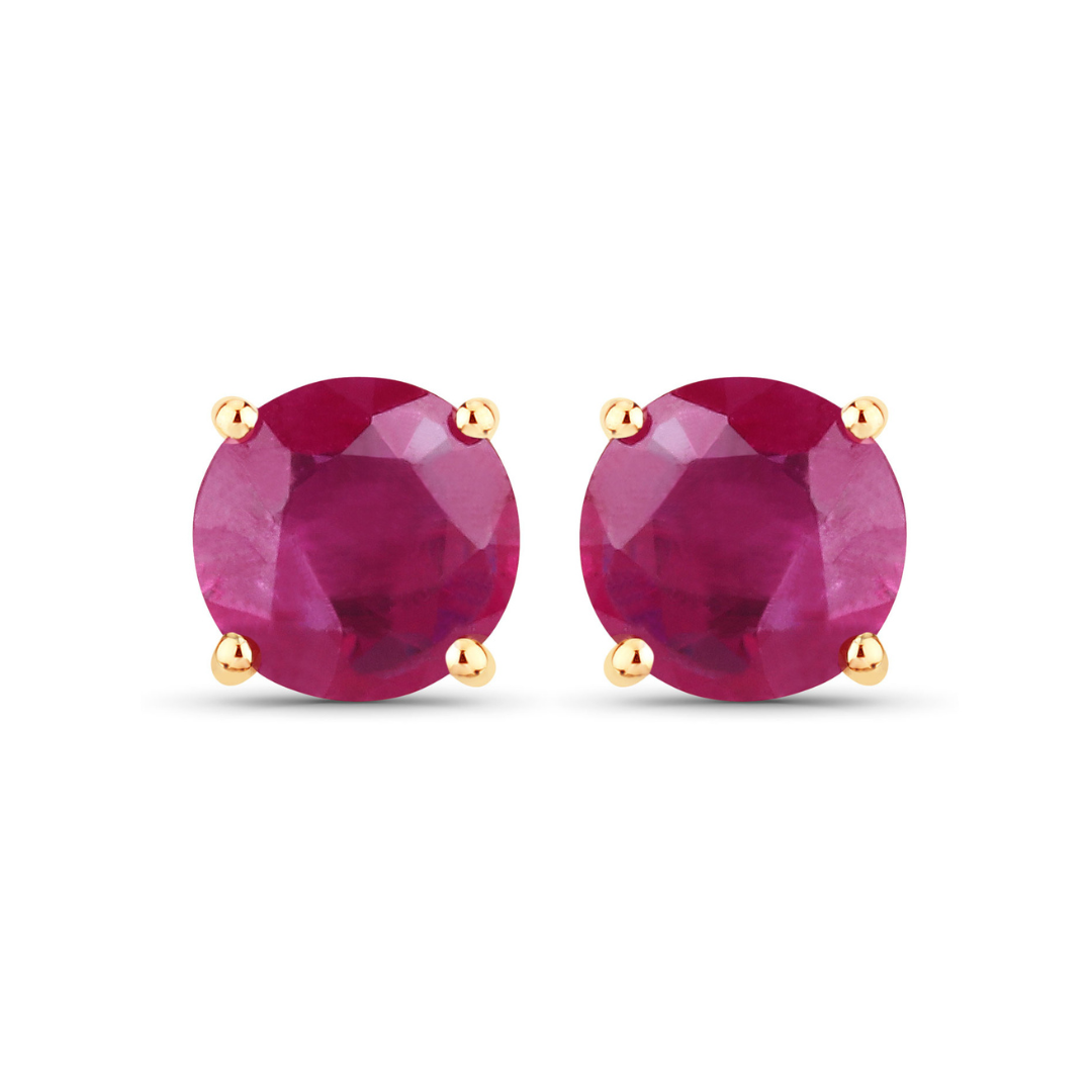 10K Pink Ruby Stud Earrings for Women - Genuine Gemstone Jewelry Gift for Birthday, Anniversary & Valentine's Day