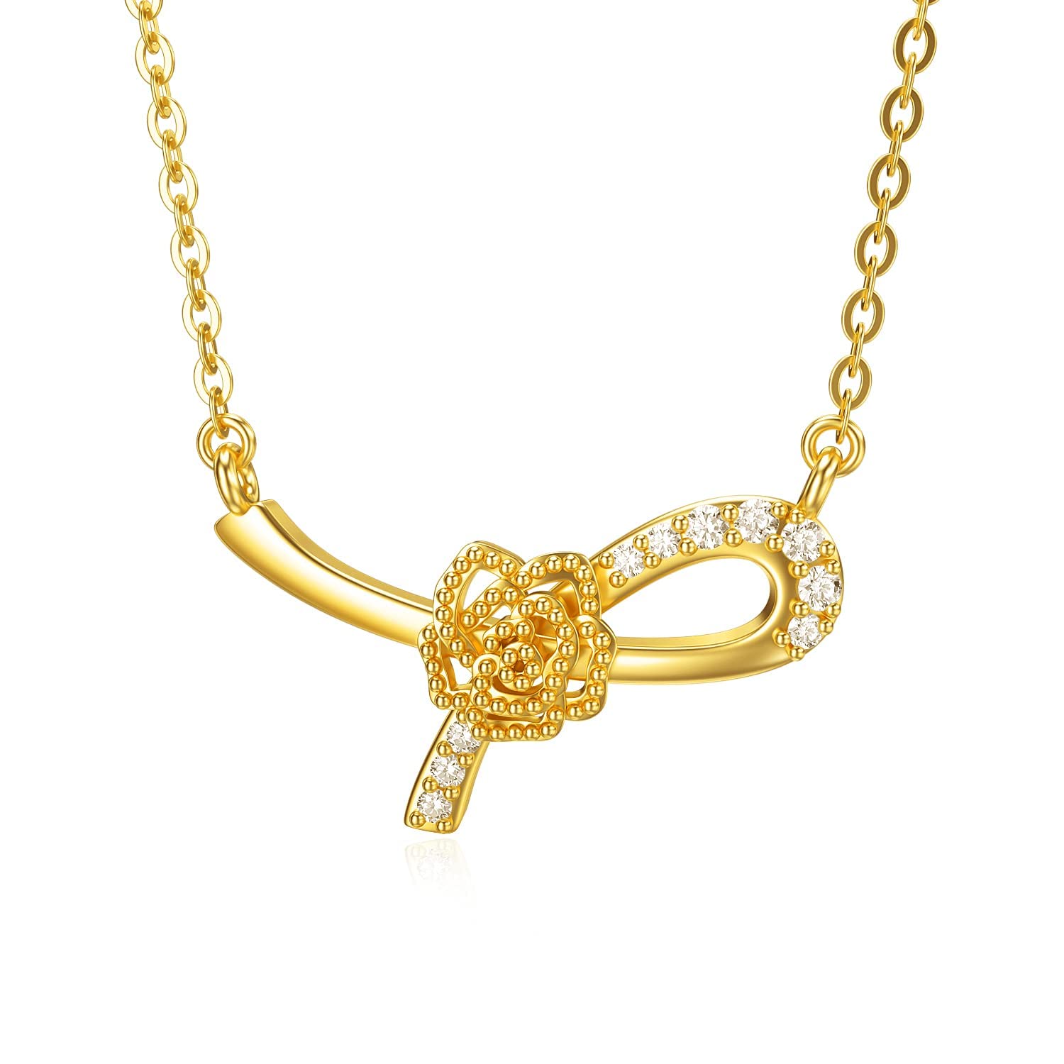 14K Solid Gold Rose Flower Pendant Necklace with 0.25ctw Moissanite - Infinity Love Jewelry for Women - Perfect Birthday, Anniversary & Christmas Gift for Wife/Girlfriend - 18