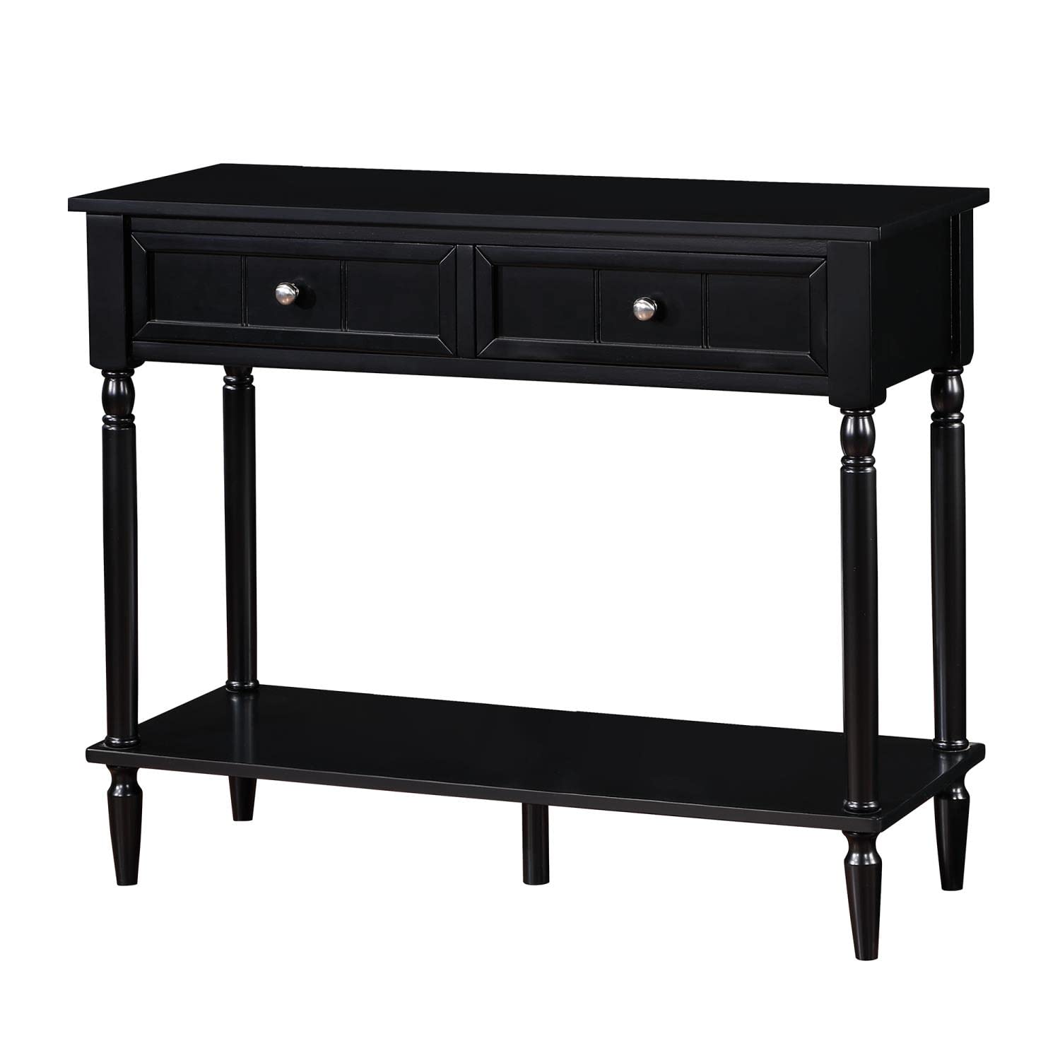 French Country 2-Drawer Hall Table with Shelf - Black Wooden Entryway Console Table for Living Room, Bedroom & Foyer | Rustic Home Decor & Storage Solution