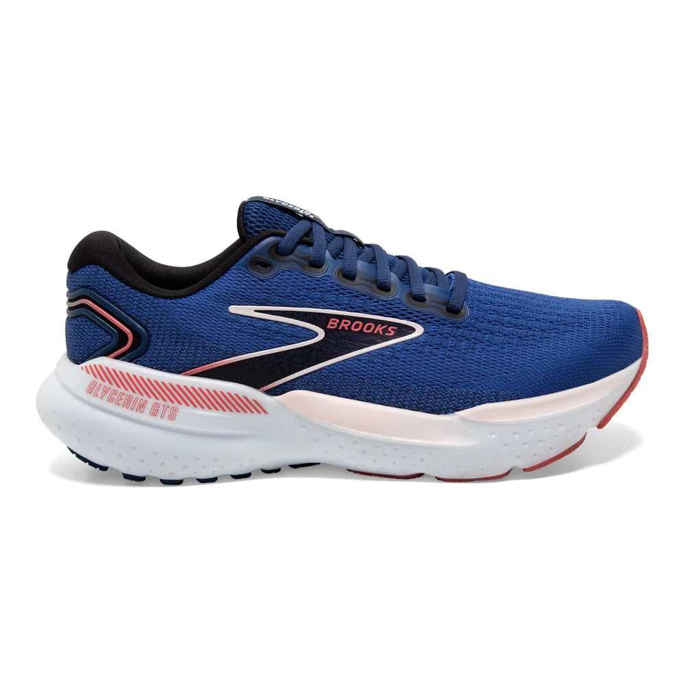 Brooks Women's Glycerin GTS 21 Running Shoes - Cushioned Support for Neutral Runners, Blue/Icy Pink/Rose | Perfect for Jogging, Gym Workouts & Daily Walking