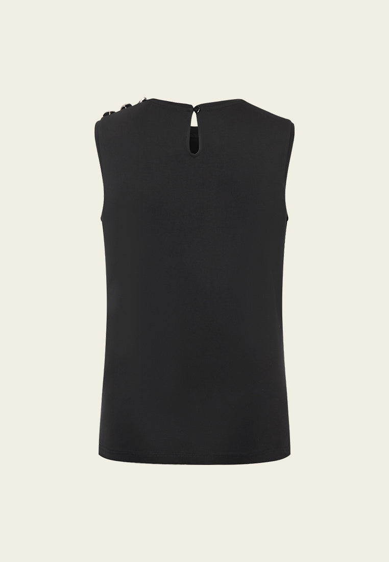 Stylish Black Tank Top with Gold Buttons - Women's Casual Summer Tops for Beach, Party & Everyday Wear