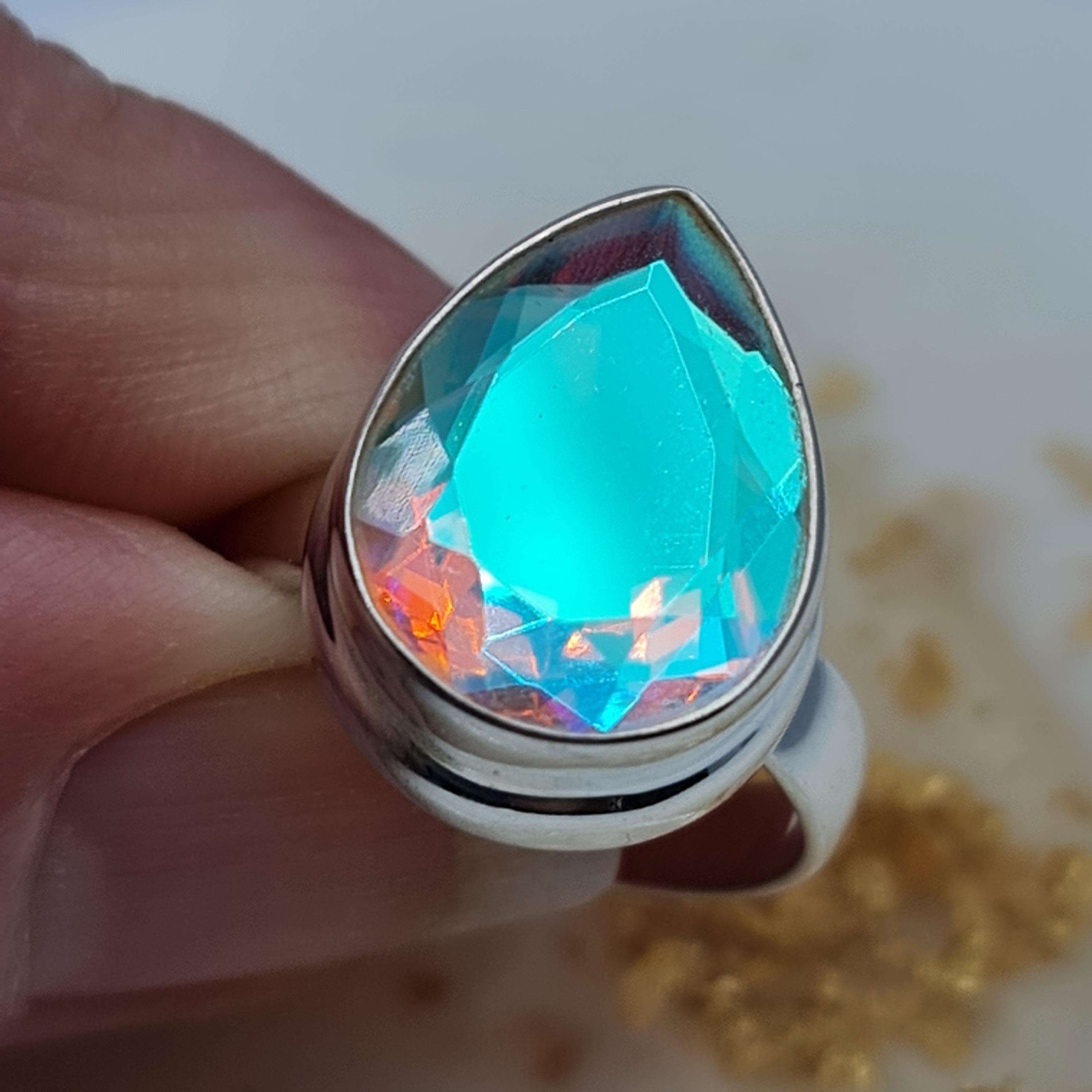 Angel Aura Quartz Ring - Size 8 - Healing Crystal Jewelry for Women - Spiritual Protection & Positive Energy - Perfect for Meditation, Yoga & Everyday Wear