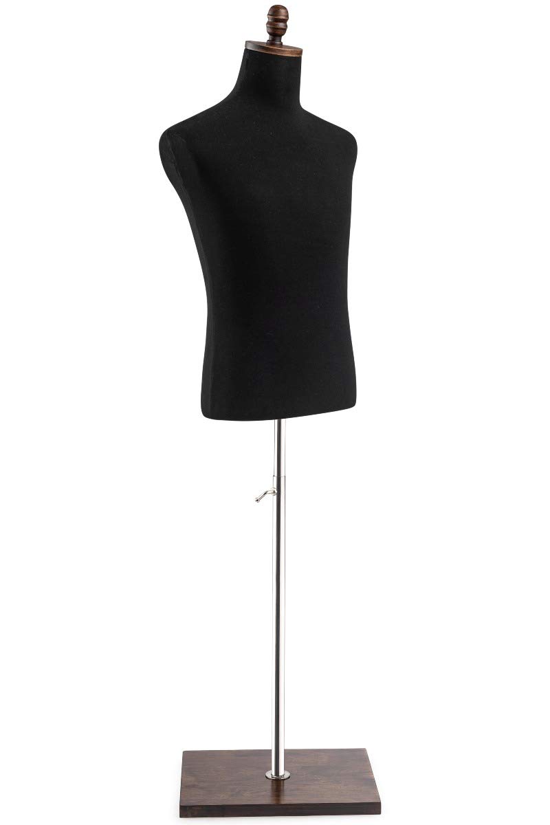 TSC Medium Burgundy Male Dress Form Mannequin - Black Jersey Fabric on Modern Wood Square Base - Perfect for Tailoring, Fashion Design & Boutique Display