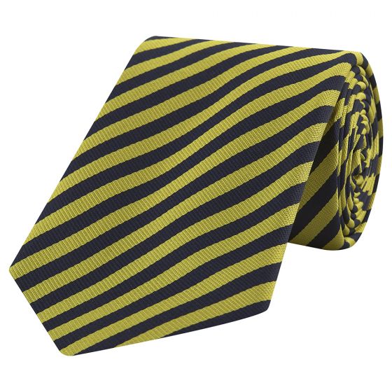 Lincoln's Inn Stripe Yellow and Navy Silk Tie for Men - Premium Business Necktie for Formal Wear, Weddings & Office Attire