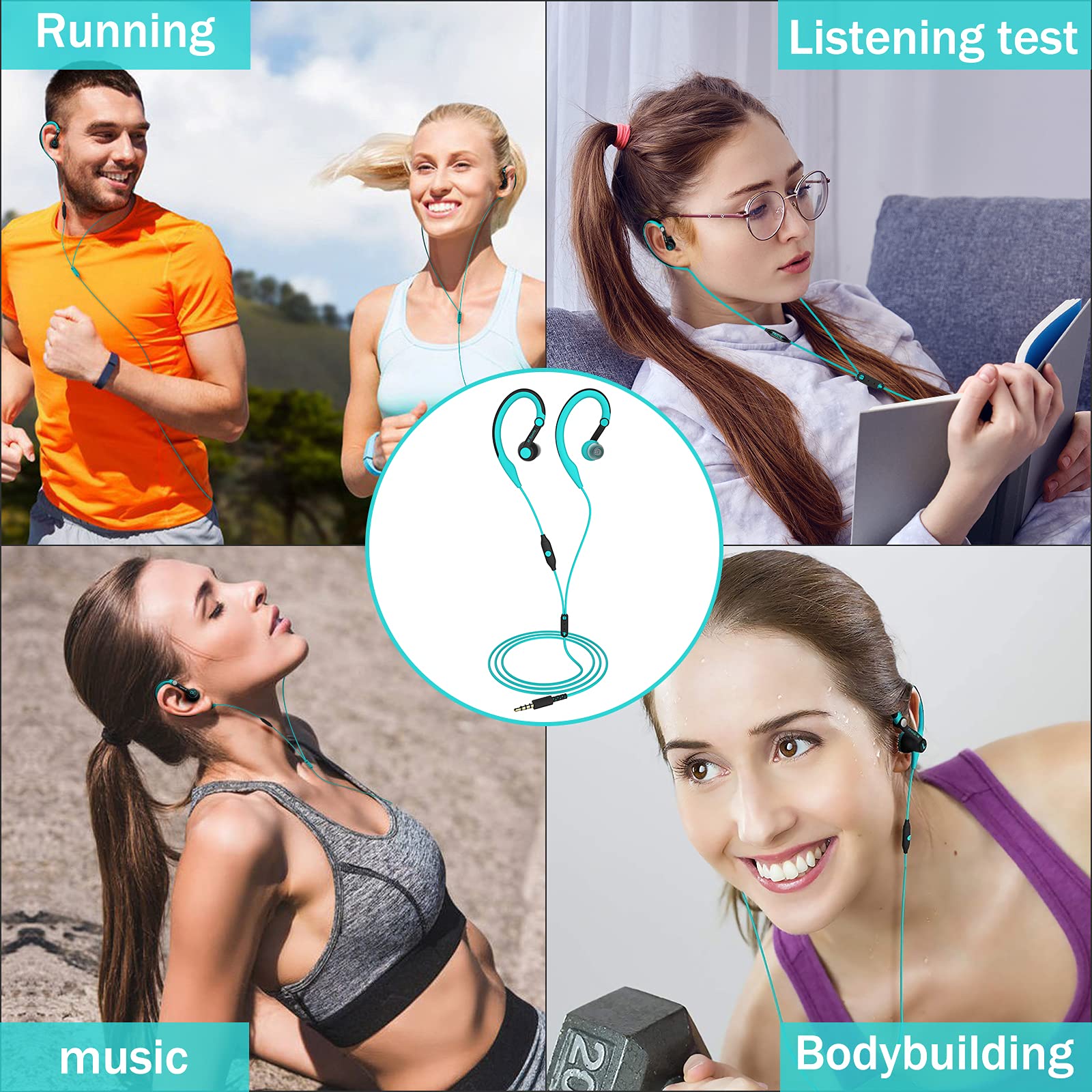 Best Wired Sports Headphones with Ear Hook for Running & Workouts - Secure Fit, 3.5mm Jack, Sweatproof (Blue) - Perfect for Gym, Jogging & Outdoor Activities