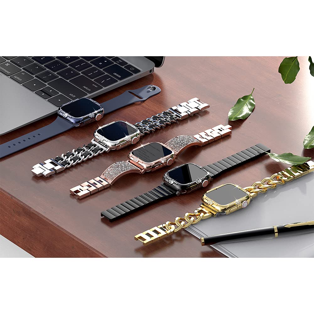 Hard Case for Apple Watch Series 8/7 41mm - Rhinestone Protective Cover with Built-in Glass Screen Protector - Diamond iWatch Face Cover for Women - Silver (Ideal for Workouts, Parties & Everyday Wear)