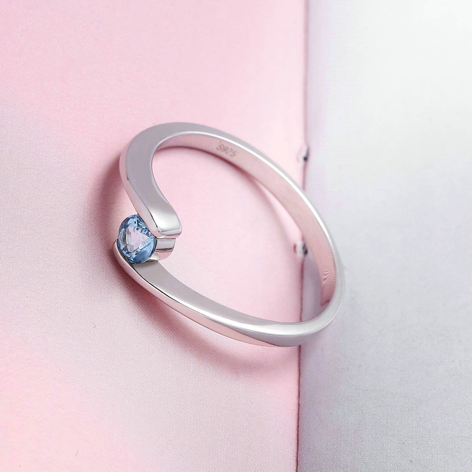 Gualiy Sterling Silver Rings for Women - Elegant Blue Round Topaz Wedding & Engagement Rings, Sizes 4-11 | Perfect for Proposals, Anniversaries & Special Occasions