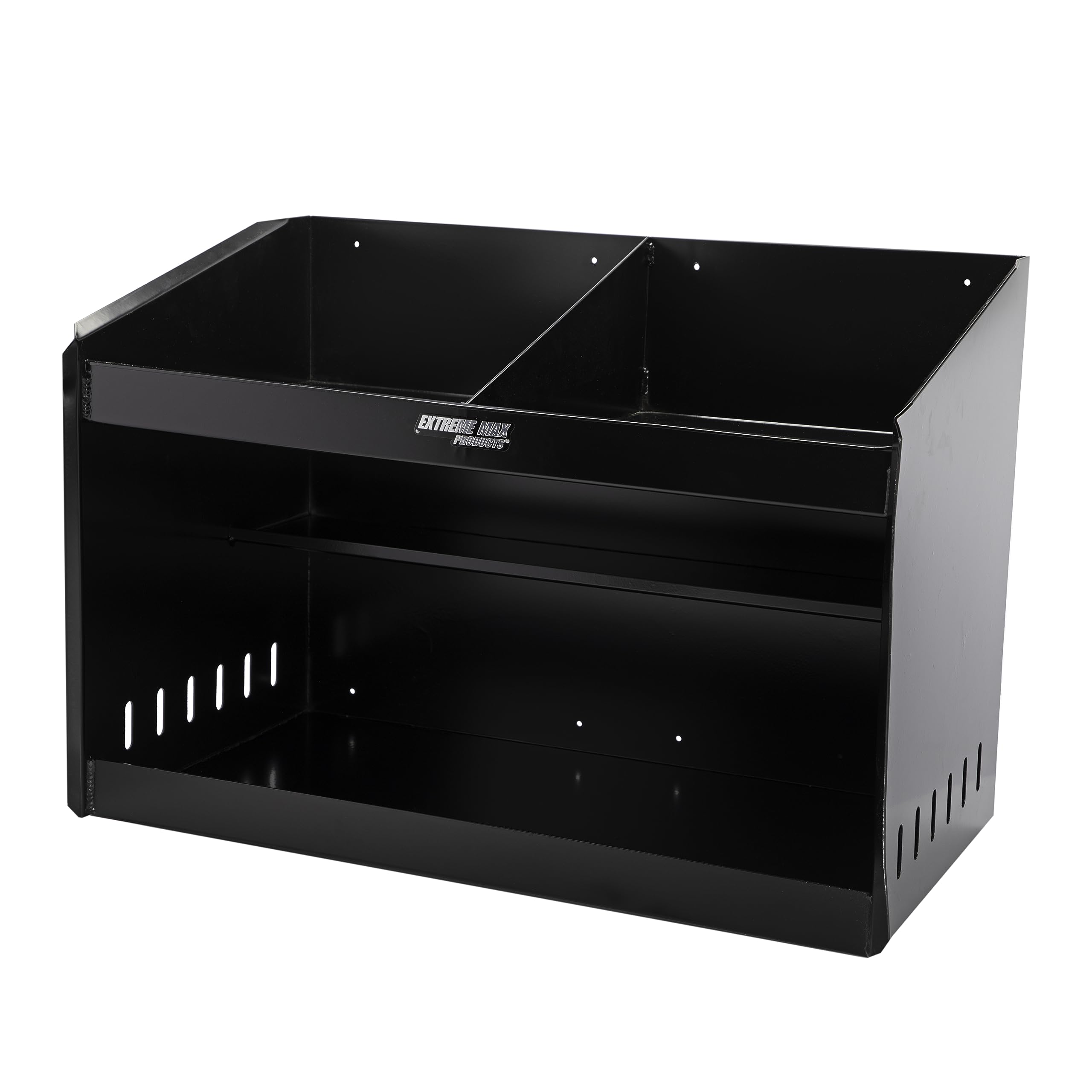 Extreme Max 5001.6331 Heavy-Duty Aluminum Helmet Storage Shelf - Dual Bay Organizer for Racing Helmets | Perfect for Race Trailers, Garages, Workshops & Storage Spaces | Durable Black Finish