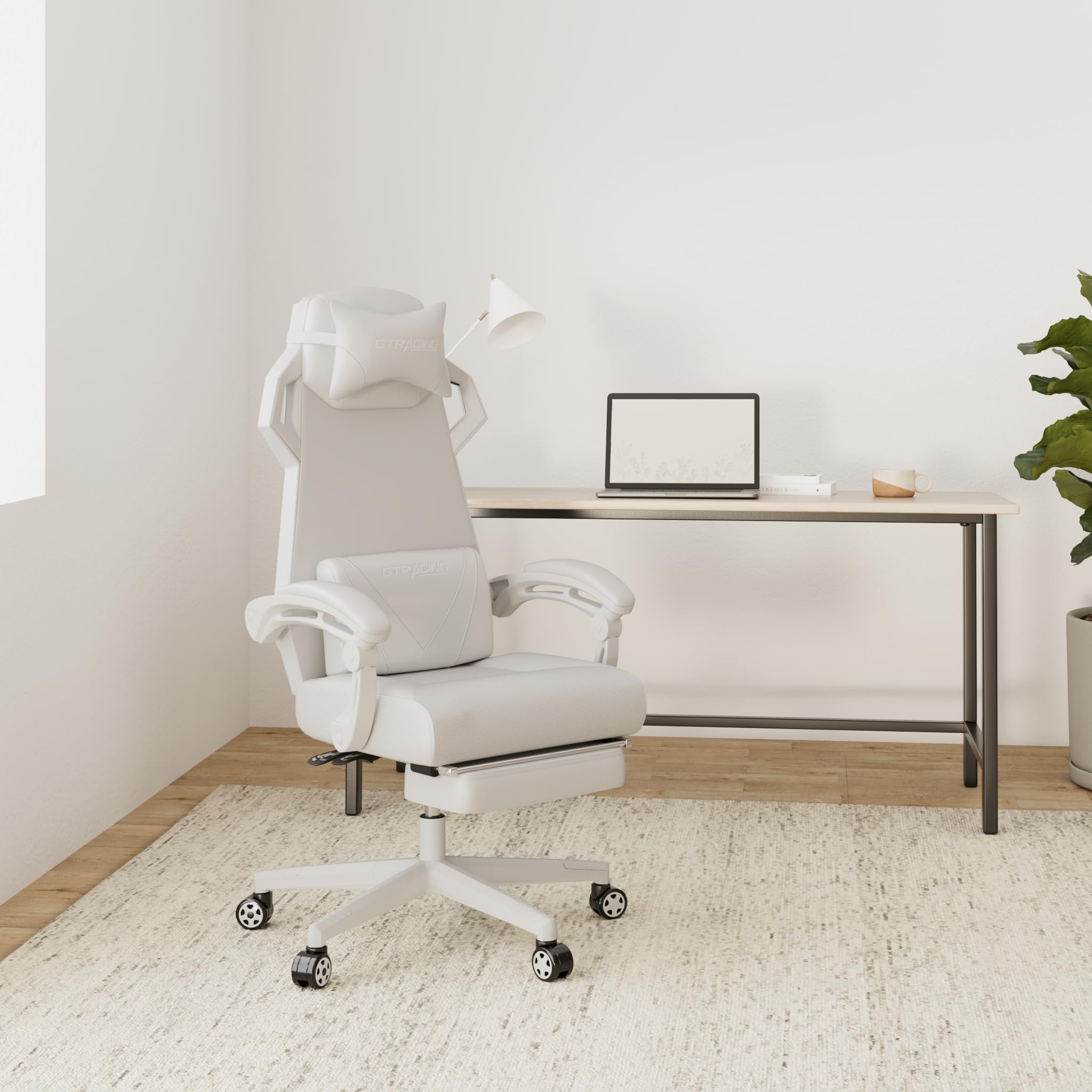 GTRACING Ergonomic Gaming Chair with Mesh Back, Adjustable Headrest & Lumbar Support - Reclining Computer Chair with Footrest for PC Gamers & Office Work (White) - Perfect for Esports, Streaming & Long Work Sessions