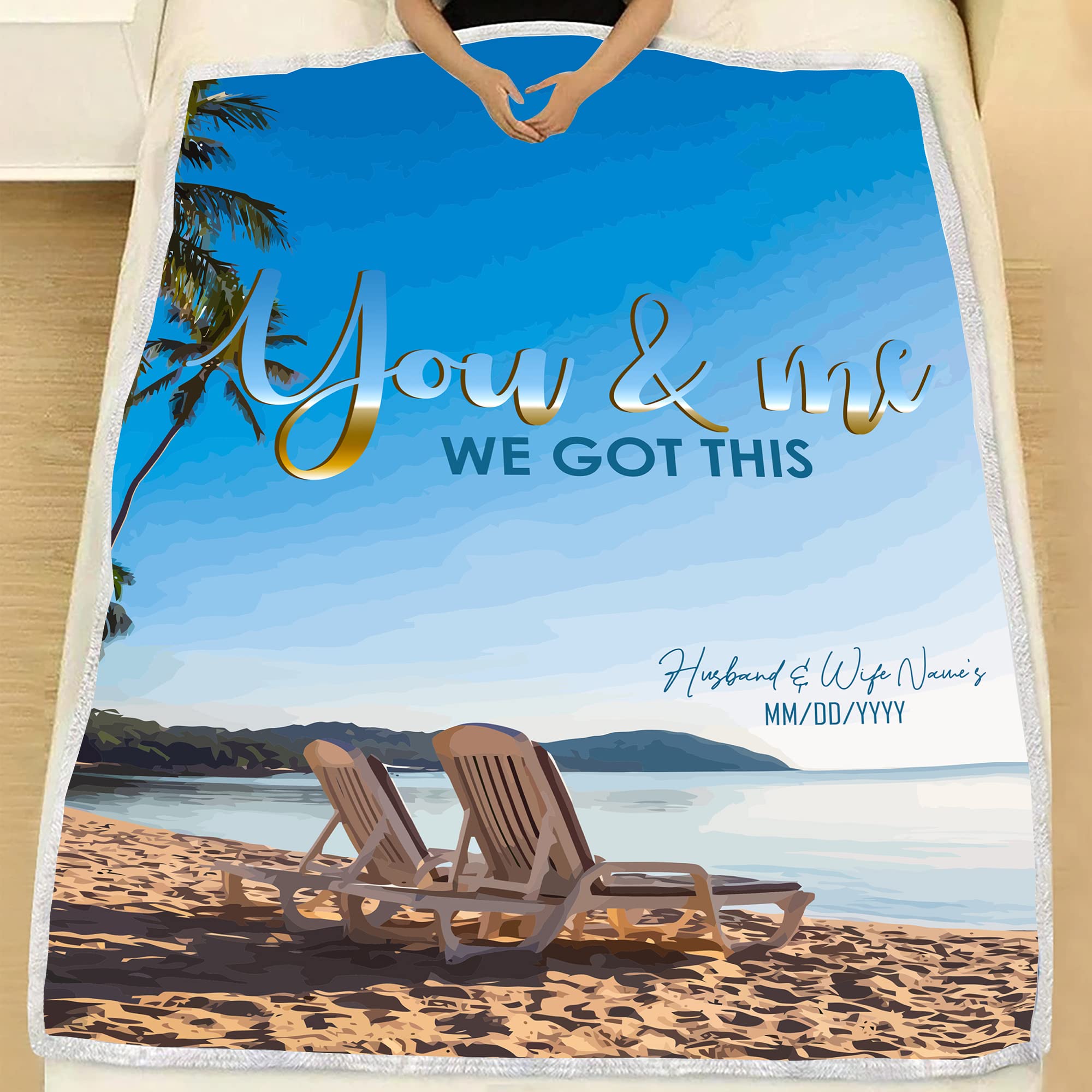 Personalized Couple Blanket - Custom His & Her Name Wedding Anniversary Gift for Couples - Romantic Keepsake for Beach Picnics, Camping & Cozy Nights at Home