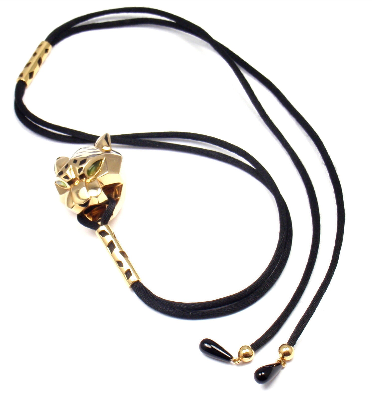 Authentic Cartier Panther Panthere 18k Yellow Gold Emerald Lacquer Cord Necklace - Luxury Jewelry for Women, Elegant Gift for Birthday & Anniversary | Perfect for Parties, Weddings & Special Occasions
