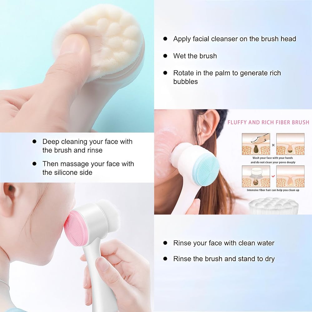 **Soft Silicone Facial Cleansing Brush - Gentle Exfoliating for Blackhead Removal & Skin Brightening - Ergonomic Travel-Friendly Design - Pack of 1 (Blue) - Perfect for Daily Skincare & On-the-Go Beauty Routine**