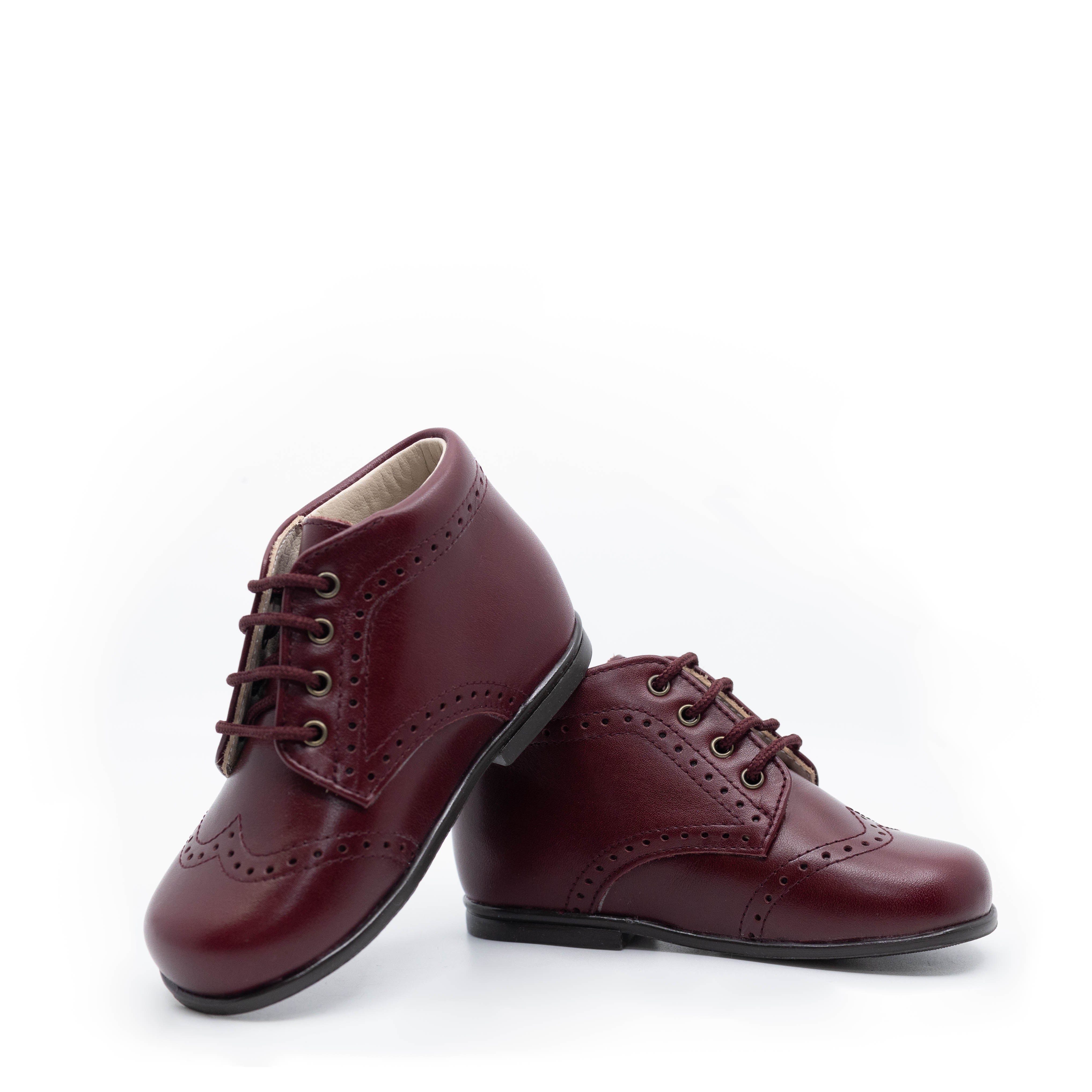 Beberlis Burgundy Wingtip Baby Booties - Stylish Leather Shoes for Infants & Toddlers - Perfect for First Steps, Special Occasions & Photo Shoots
