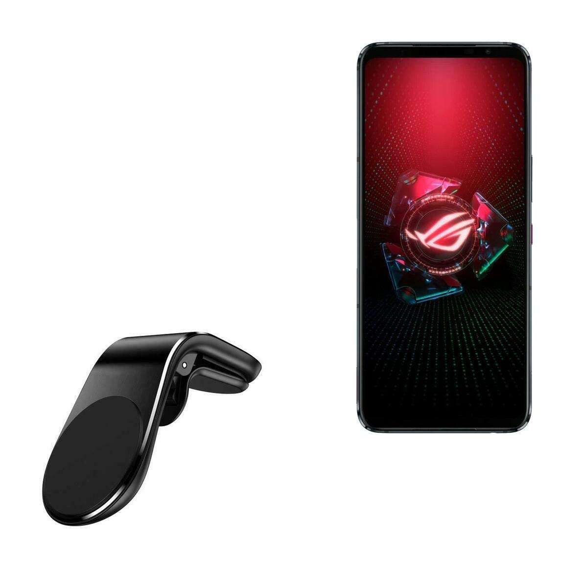 BoxWave Magnetic Car Mount for ASUS ROG Phone 5 Pro - Strong Vent Clip Holder with Metal Plate - Secure Hands-Free Phone Mounting for Driving, Navigation & Streaming - Jet Black