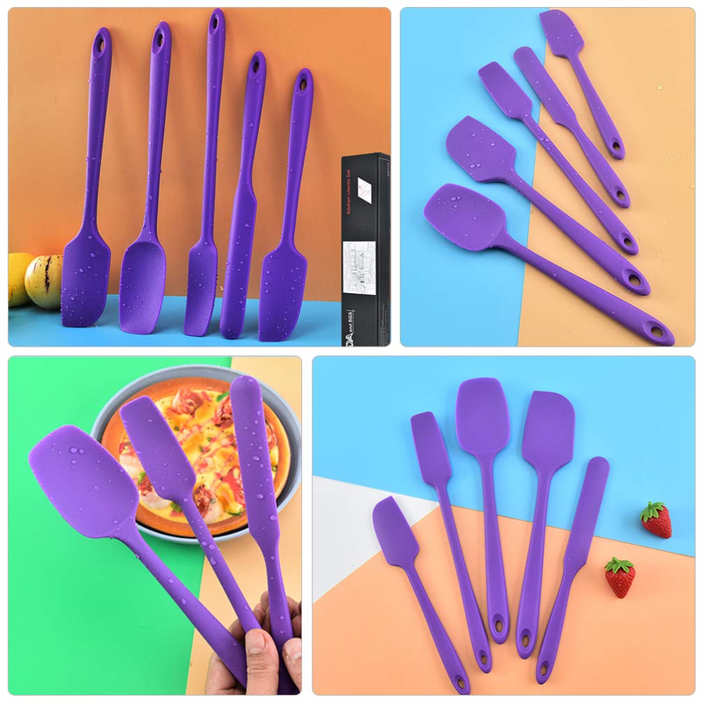 Hemoton 5-Piece Silicone Spatula Set - Heat-Resistant Baking Scrapers, Non-Stick Cooking Utensils for Mixing, Spreading Butter & Frosting (Purple) - Perfect for Cake Decorating, Cookie Dough, and Kitchen Baking Needs