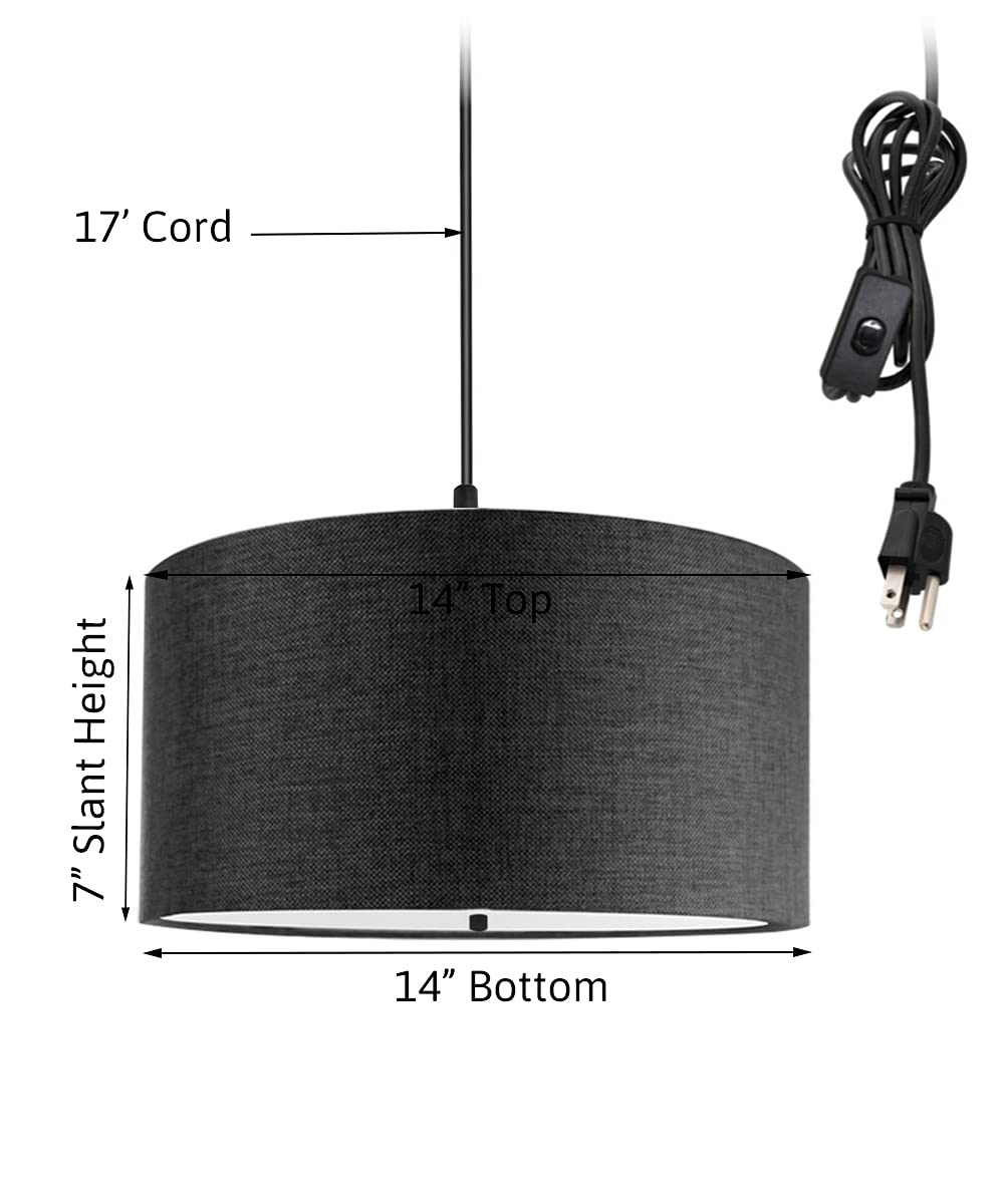 HomeConcept 2-Light Plug-in Swag Pendant with Diffuser - 14 Inch Granite Gray & Black Cord - Perfect for Kitchen Island, Dining Room, or Bedroom Lighting